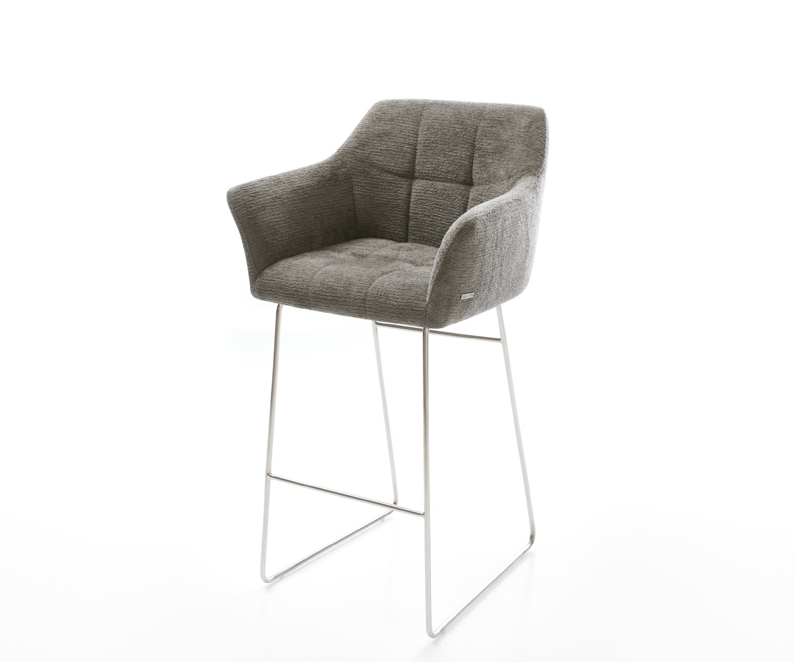 Chaise-de-bar Yulo-Flex Bouclé doux Boue Pied trapèze acier inoxydable Argent 1