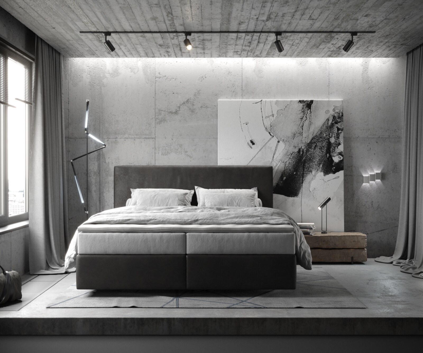 Lit-à-sommier-tapissie Dream-Well 180x200 cm microfibre anthracite vintage avec matelas TFK et surmatelas viscoélastique 1