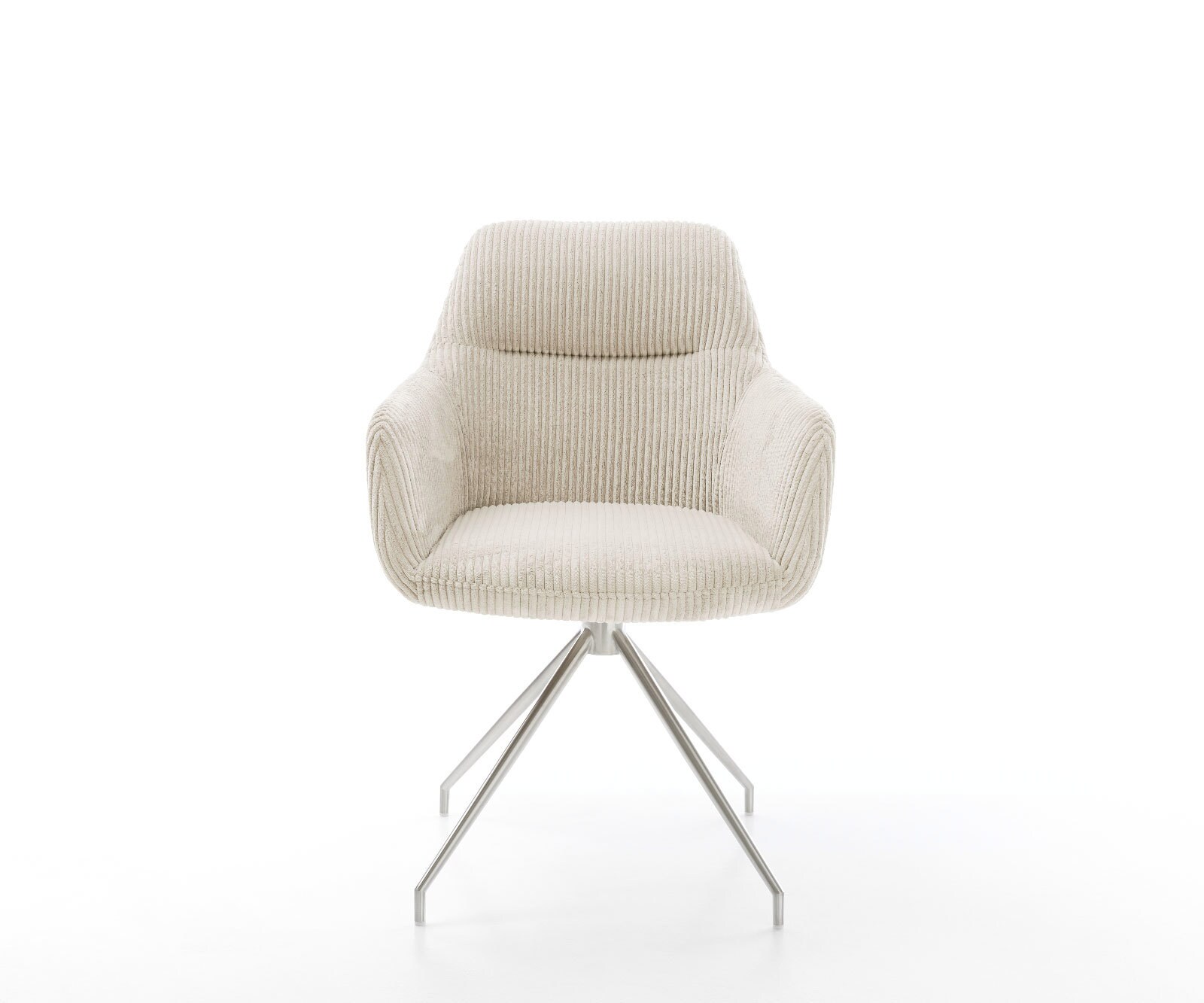 Chaise-de-salle-à-manger Pejo-Flex côtelé beige vintage pied croisé conique acier inoxydable brossé ressorts ensachés 2