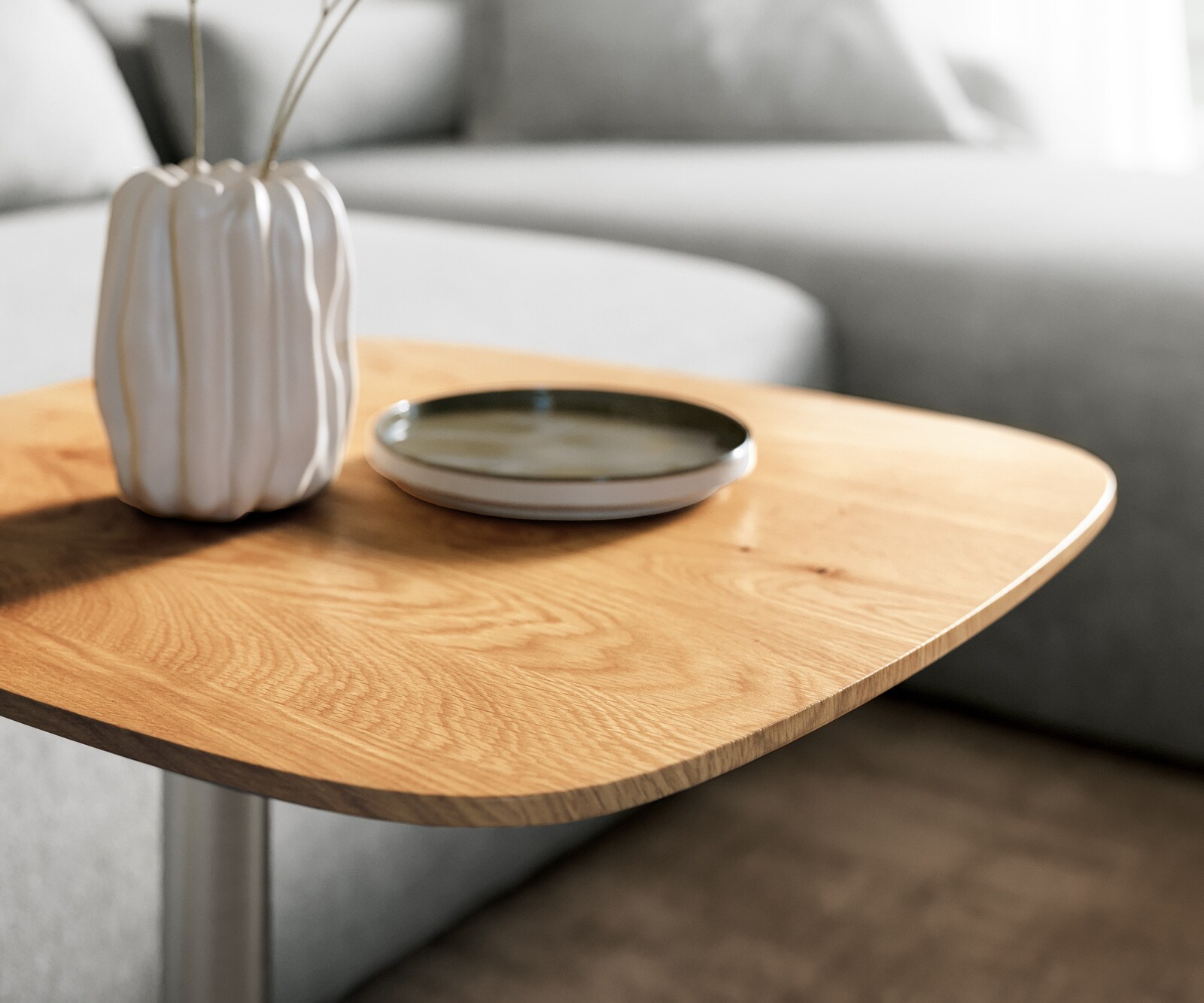 table d’appoint Edge Boot 50x50 cm chêne naturel bord suisse Eleny acier inoxydable brossé 4