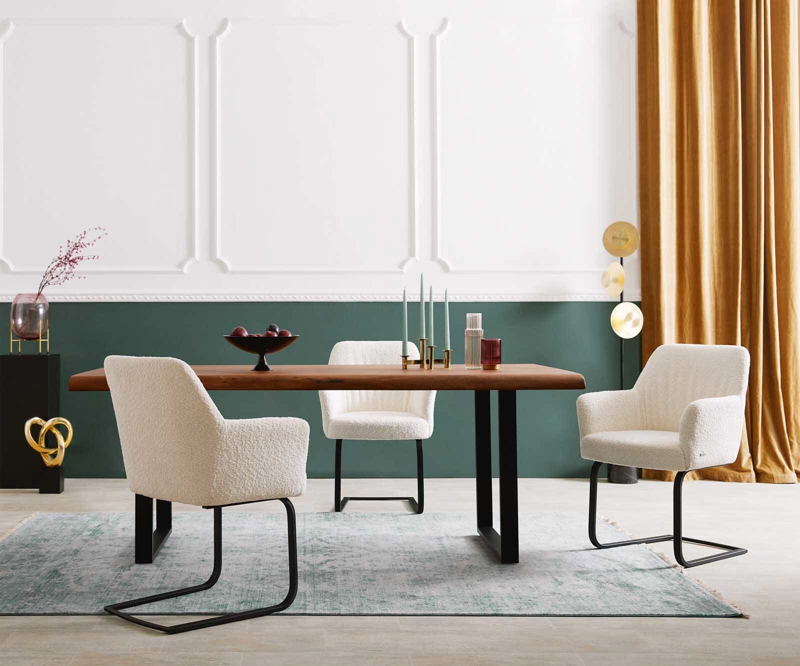 Cantilever Xana-Flex avec accoudoirs bouclé blanc pied cantilever plat noir ressorts ensachés 5 Cantilever Xana-Flex avec accoudoirs bouclé blanc pied cantilever plat noir ressorts ensachés 5