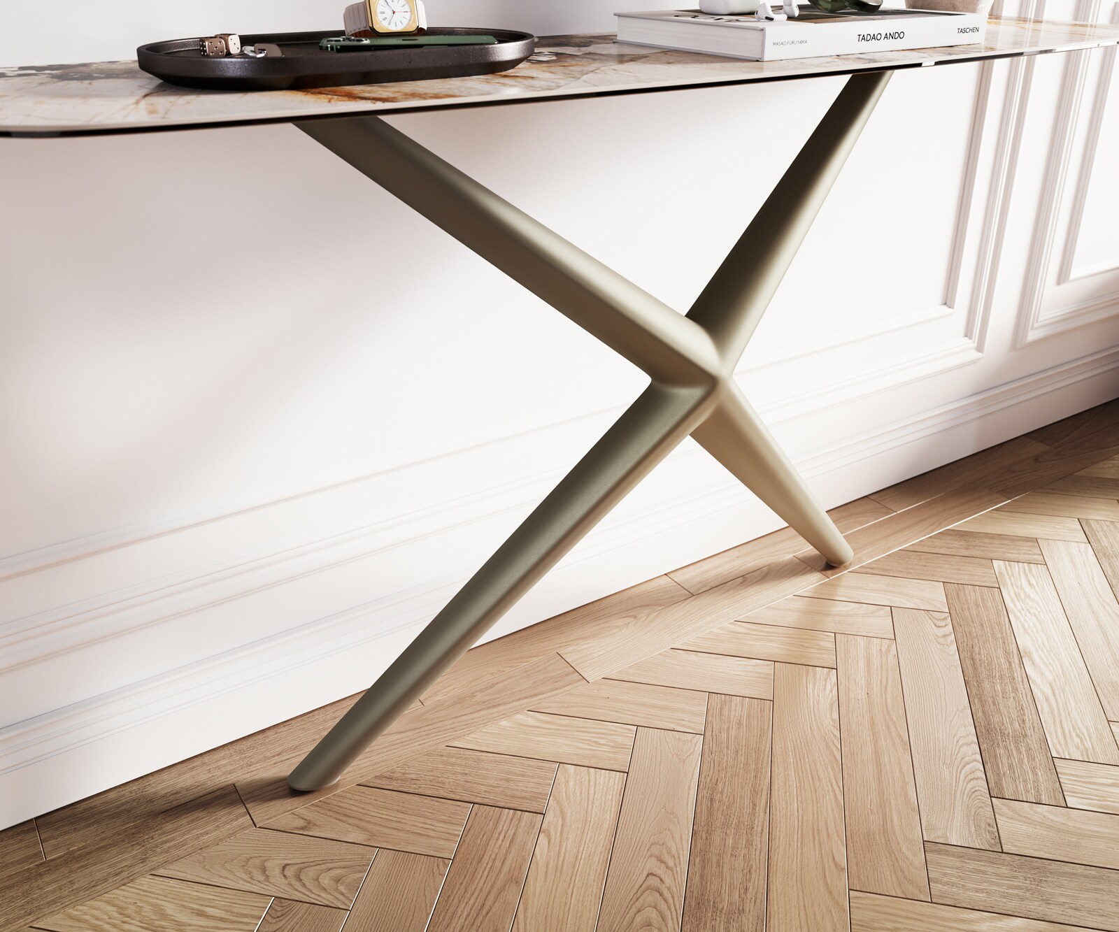 Console Edge forme bateau 140x40 cm Céramique Patagonia Poliert Estelo Métal Effektfinish Titan 5