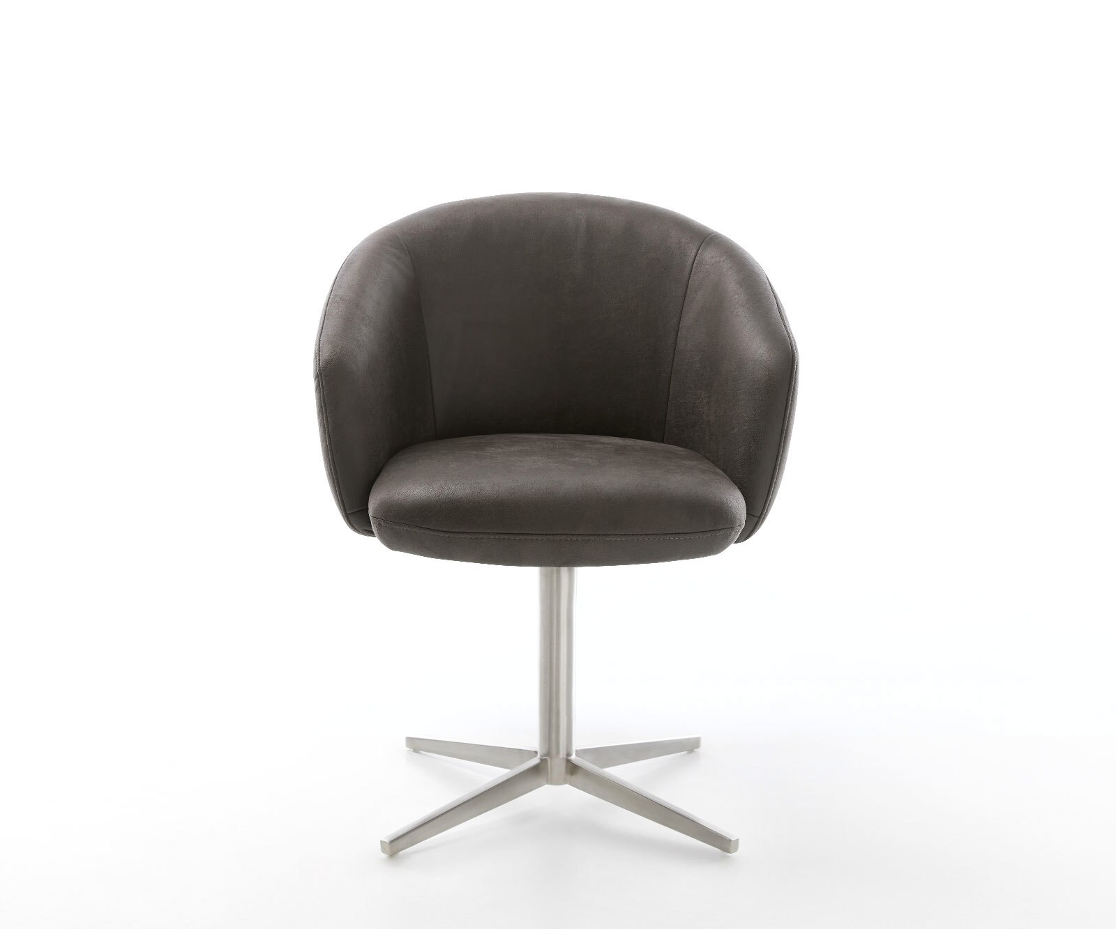 Chaise-pivotante Caja-Flex avec accoudoirs microvelours anthracite vintage pied de chaise 4 branches acier inoxydable brossé pivotement sur 360° ressorts ensachés 1