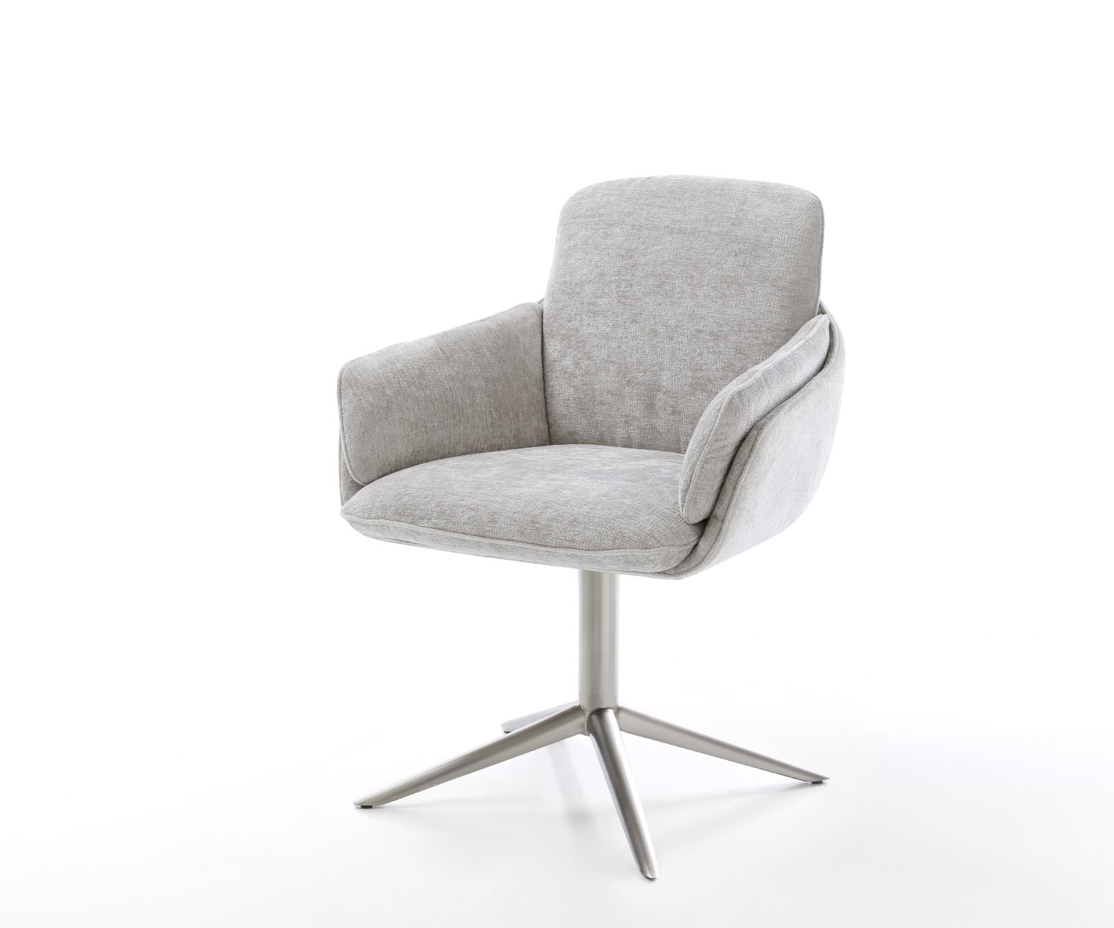 Chaise-pivotante Luan-Flex avec accoudoirs chenille gris argenté pied de chaise 4 branches acier inoxydable brossé pivotement sur 360° fonction bascule 1