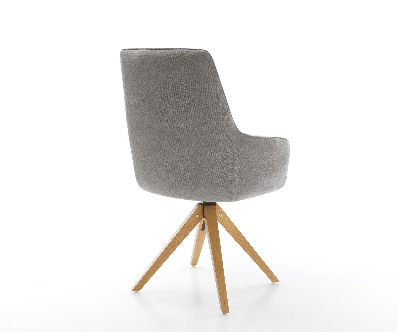 Chaise-pivotante Zelia-Flex avec accoudoirs tissu structuré doux gris pied en bois angulaire naturel pivotement sur 180° resorts ensachés 5