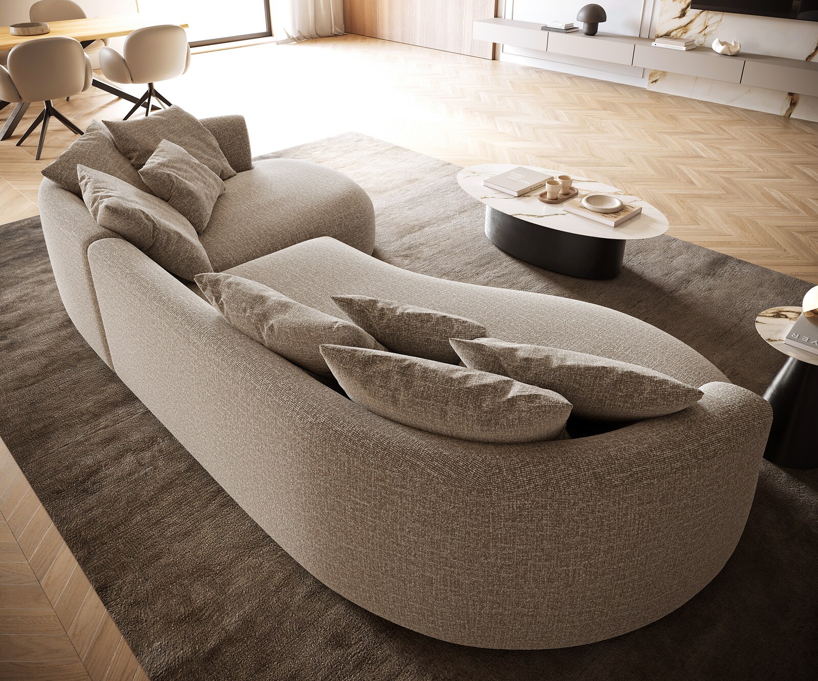 Grand-canapé Edina 330 x 170 cm Tissu tissé Soft Beige 4
