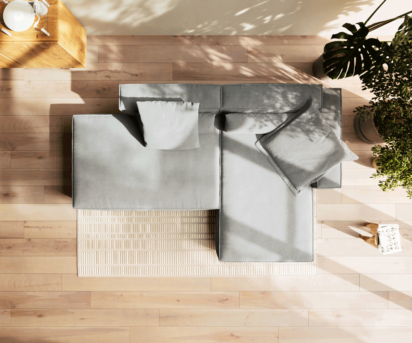 Canapé d'angle Freestyle 310x200 cm Tissu structuré doux Gris couture passepoilée 5