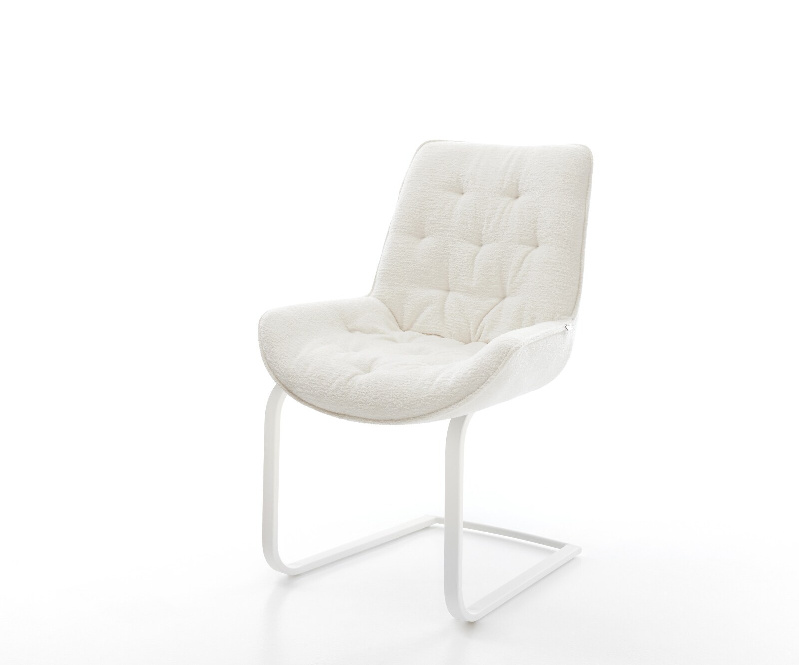 Cantilever Taimi-Flex bouclé doux beige pied cantilever plat blanc 1