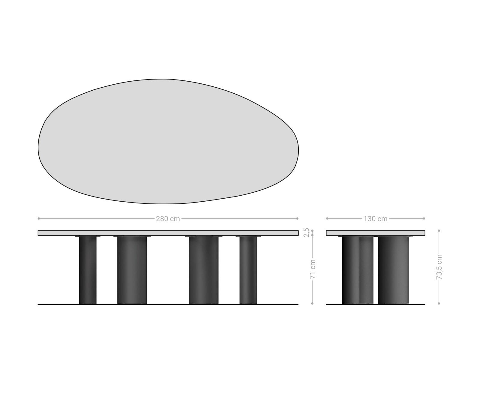 Table à manger Edge ovalee 280x130x2,5 chêne naturee Pilier métal noir Flow-Edge 5