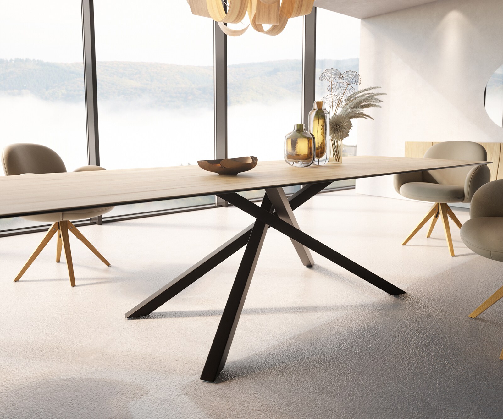 Table à manger Edge 300x100 céramique Laminam® Sabbia couleur chêne cadre croisé rectangulaire noir 5