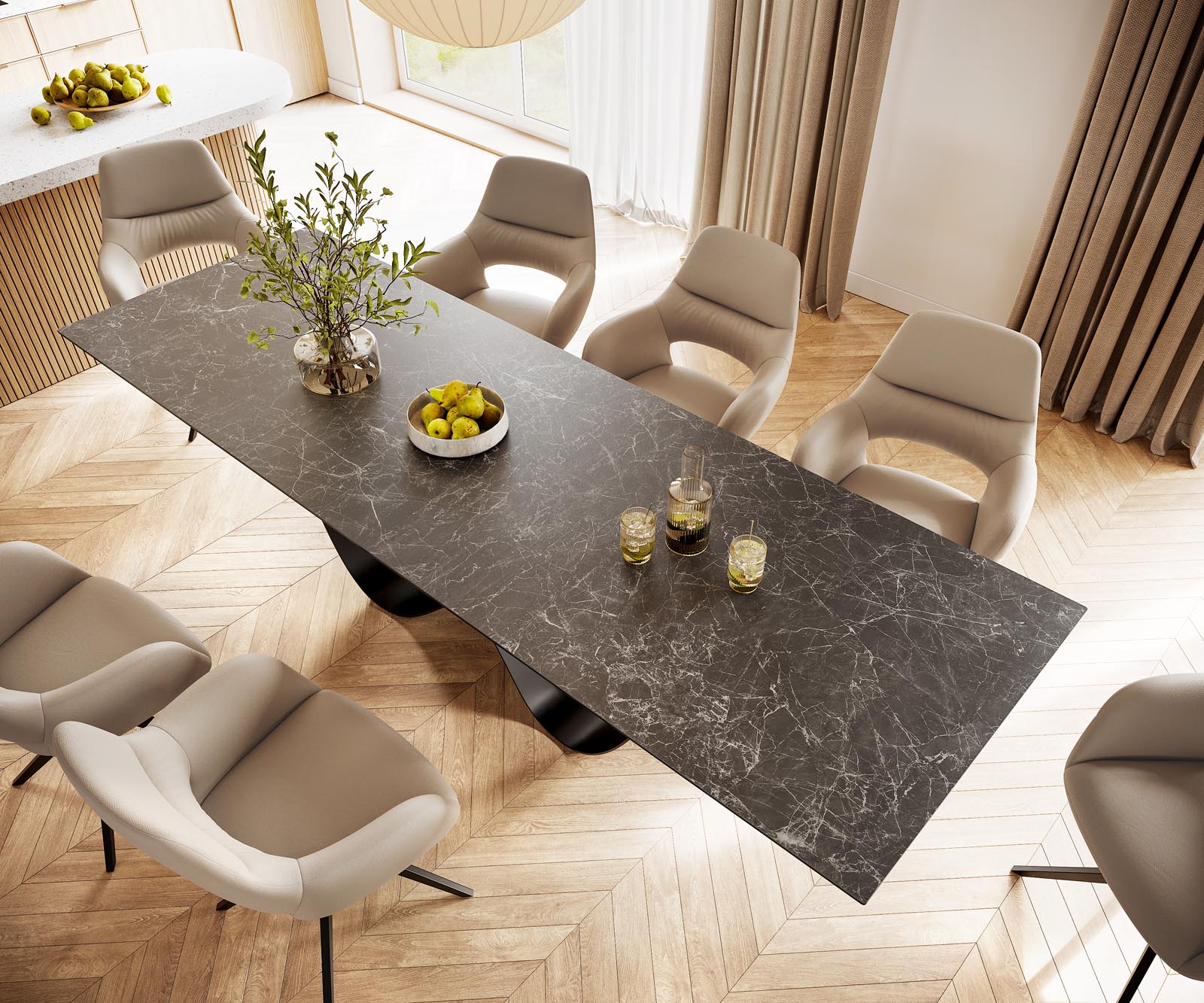 Table à manger Edge 300x100 Céramique Laminam® Nero Greco Anthracite Infinity Métal Noir 4