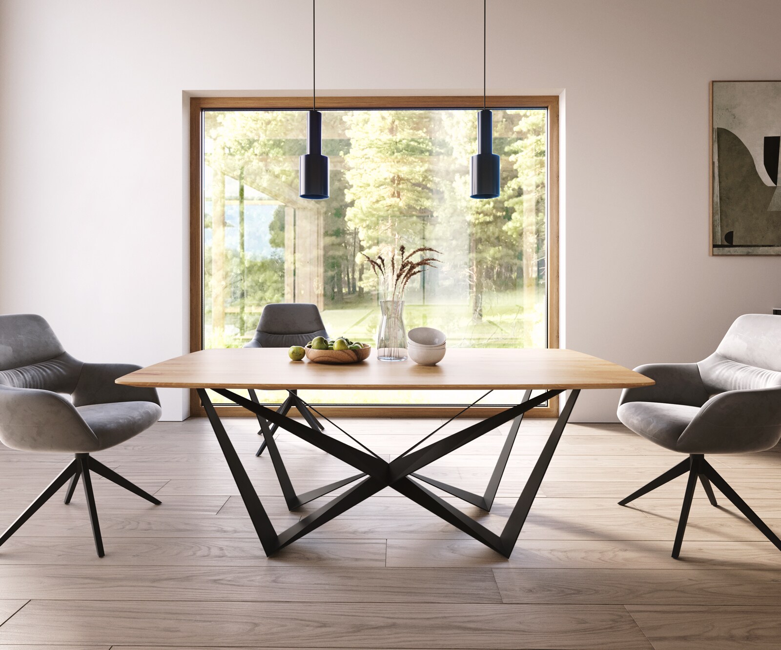 Table à manger Edge Boot 200x100x2,5-3 chêne nature Spider acier plat noir bord suisse 4