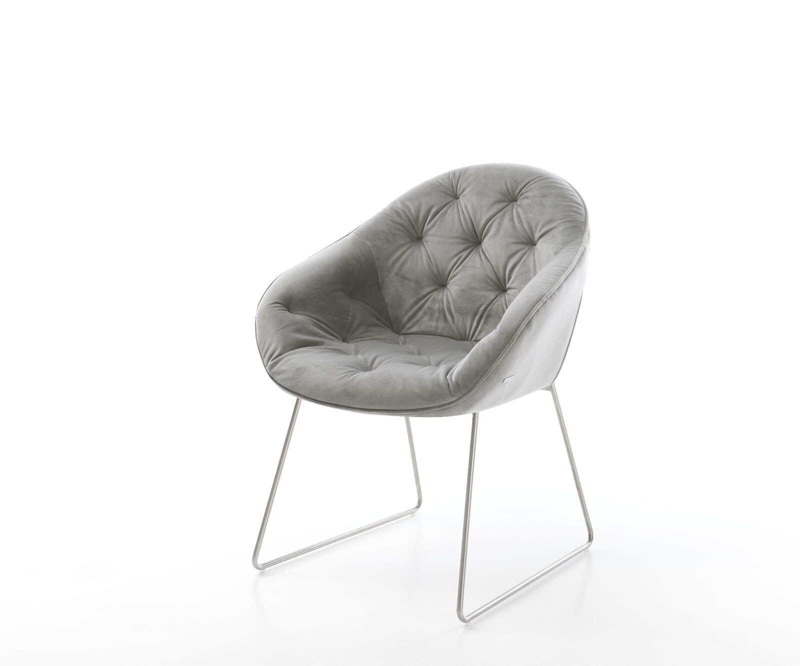 Chaise-de-salle-à-manger Gaio-Flex velours gris pied trapèze acier inoxydable brossé
