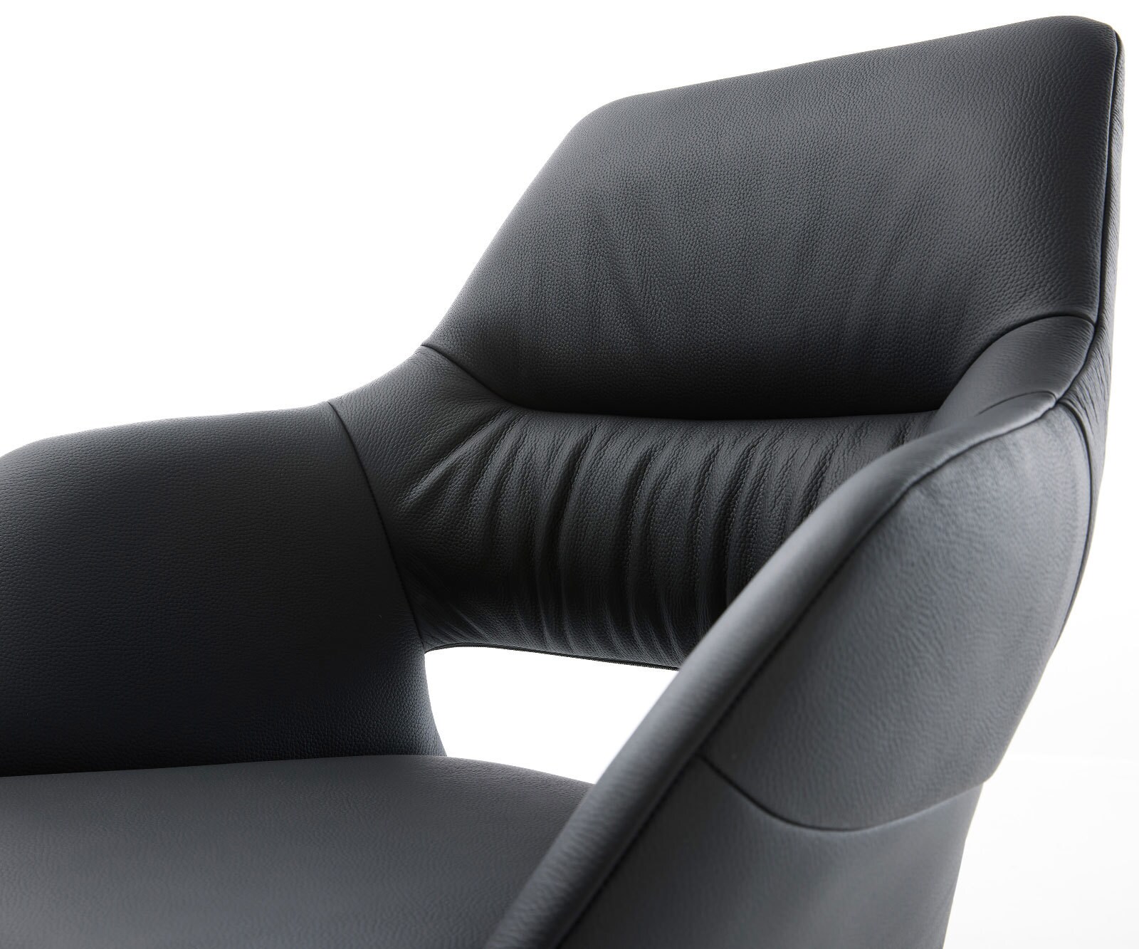 Chaise-pivotante Yago-Flex cuir de vache noir pied croisé large noir pivotement sur 360° fonction bascule ressorts ensachés 4