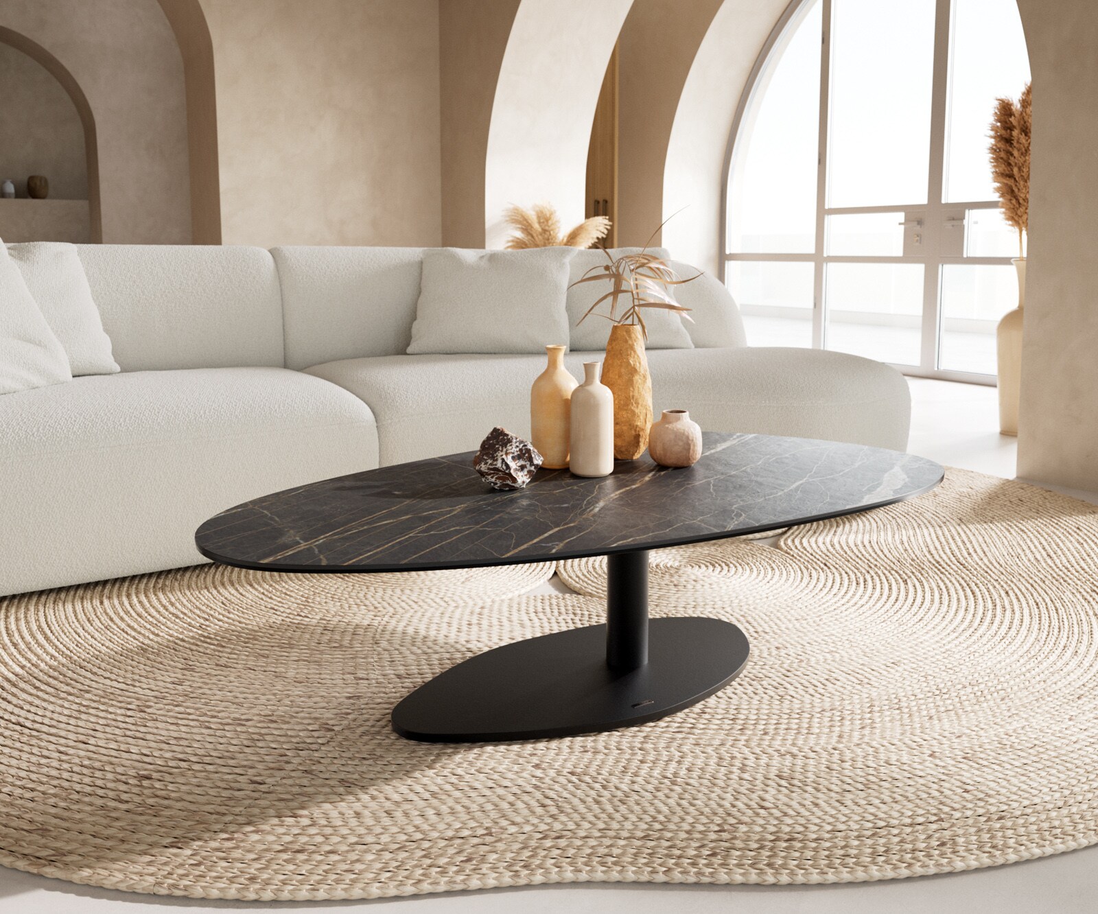 Table basse Edge Oval 140x75 cm céramique Laminam® Noir Desir brun Vibany métal noir 1