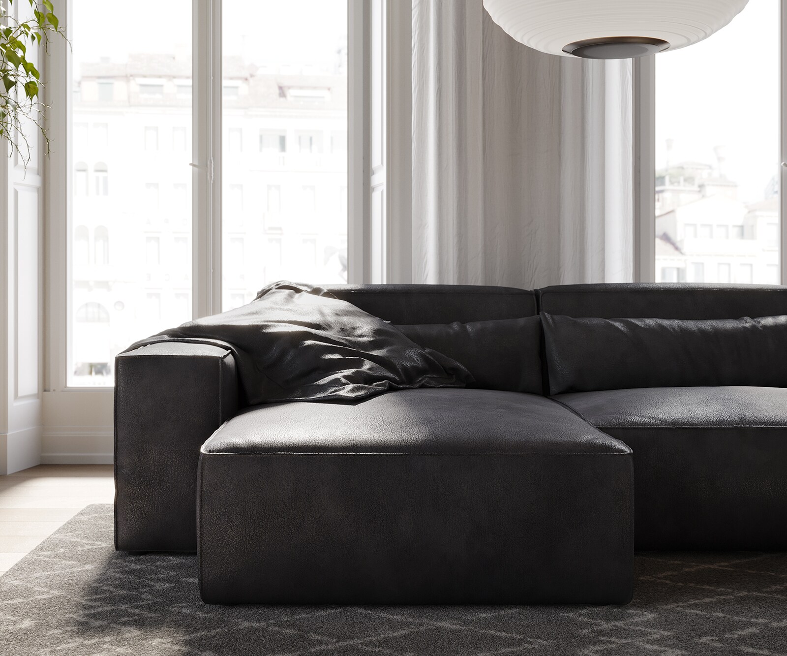 Canapé d'angle Sirpio 230x150 cm Cuir synthétique Vintage Anthracite Recamiere variable avec Tabouret 5