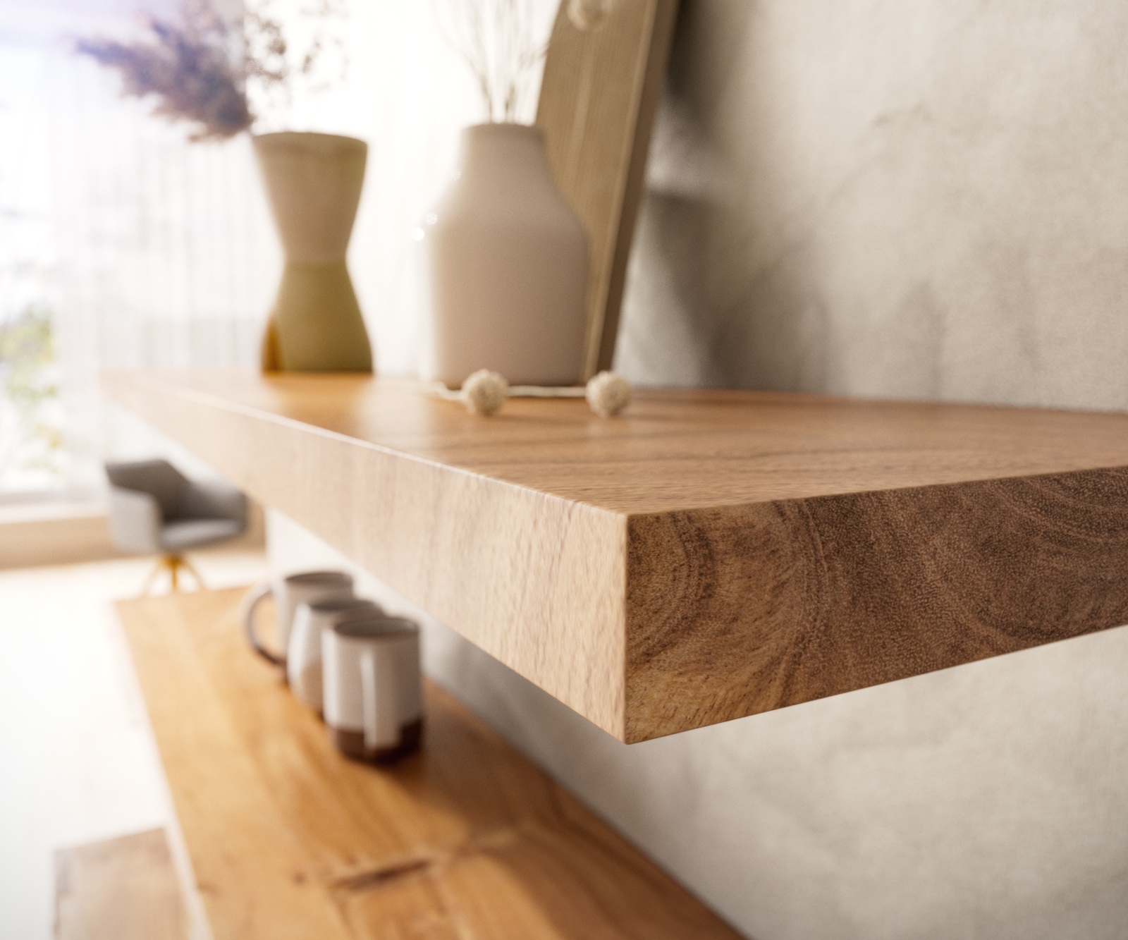 Étagère-murale Edge 145 cm Acacia naturel bord droit massif 2 Étagère-murale Edge 145 cm Acacia naturel bord droit massif 2