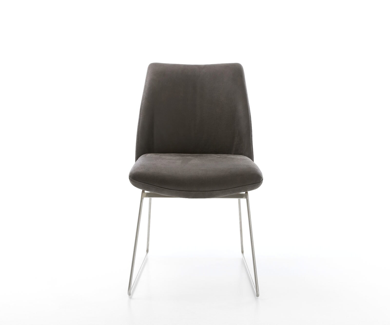 Chaise-de-salle-à-manger Elso-Flex microvelours anthracite vintage pied trapèze acier inoxydable brossé ressorts ensachés 2
