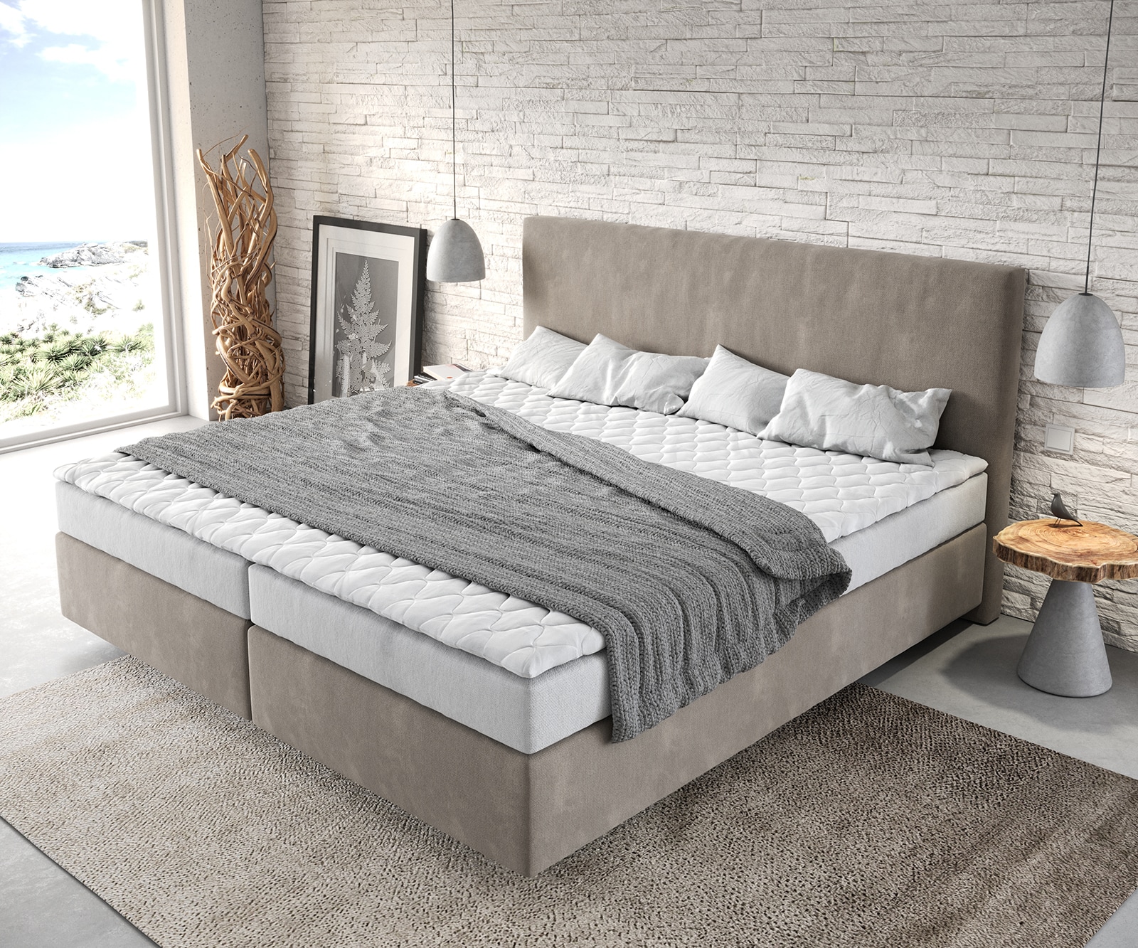 Lit-à-sommier-tapissier Dream-Well Microfibre Beige 200x200 cm Matelas Bonell Surmatelas PU 3 Lit-à-sommier-tapissier Dream-Well Microfibre Beige 200x200 cm Matelas Bonell Surmatelas PU 3