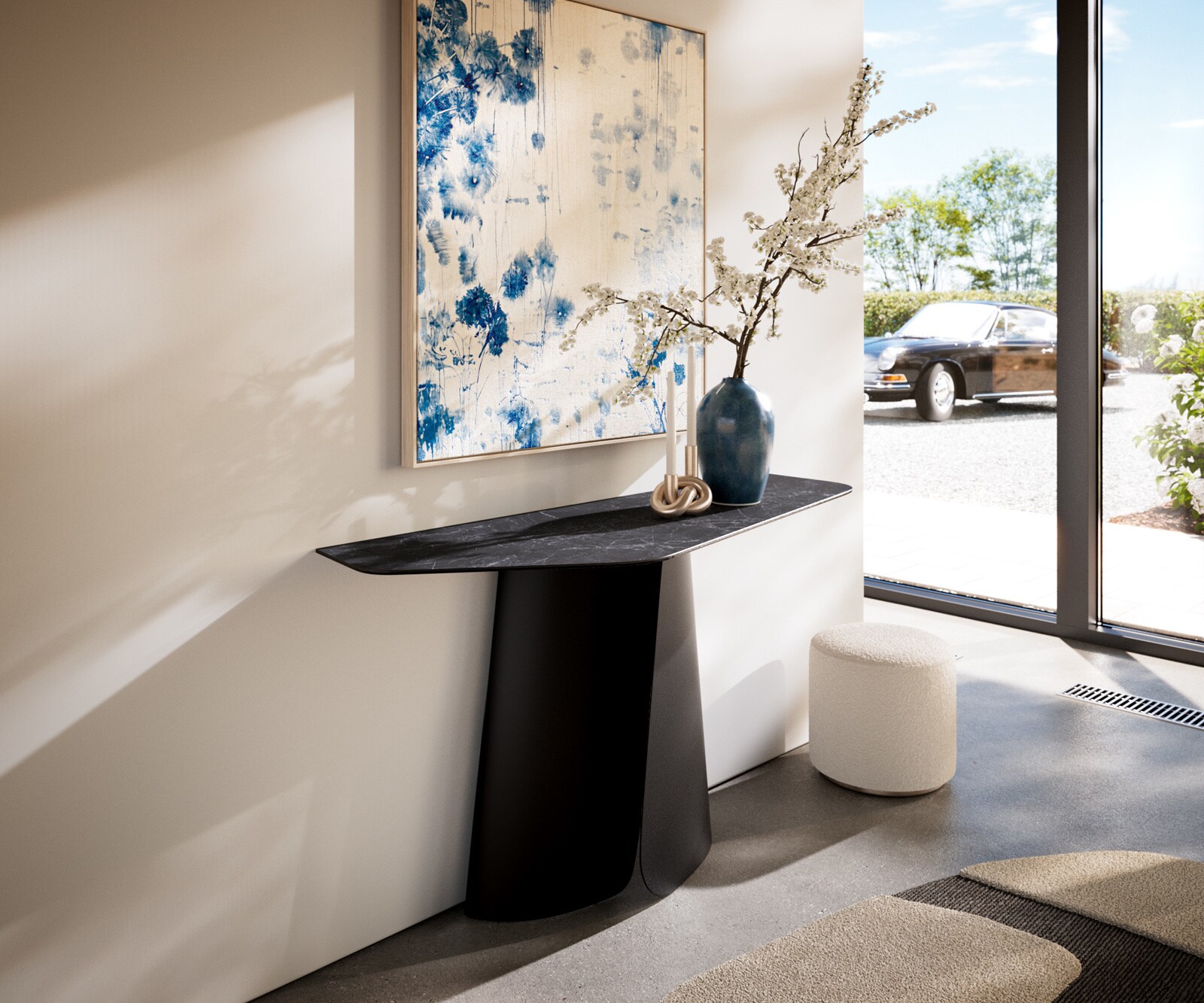 Console Edge Polygonal 140x50 cm Céramique Laminam® Nero Greco Anthrazit Livos Métal Noir