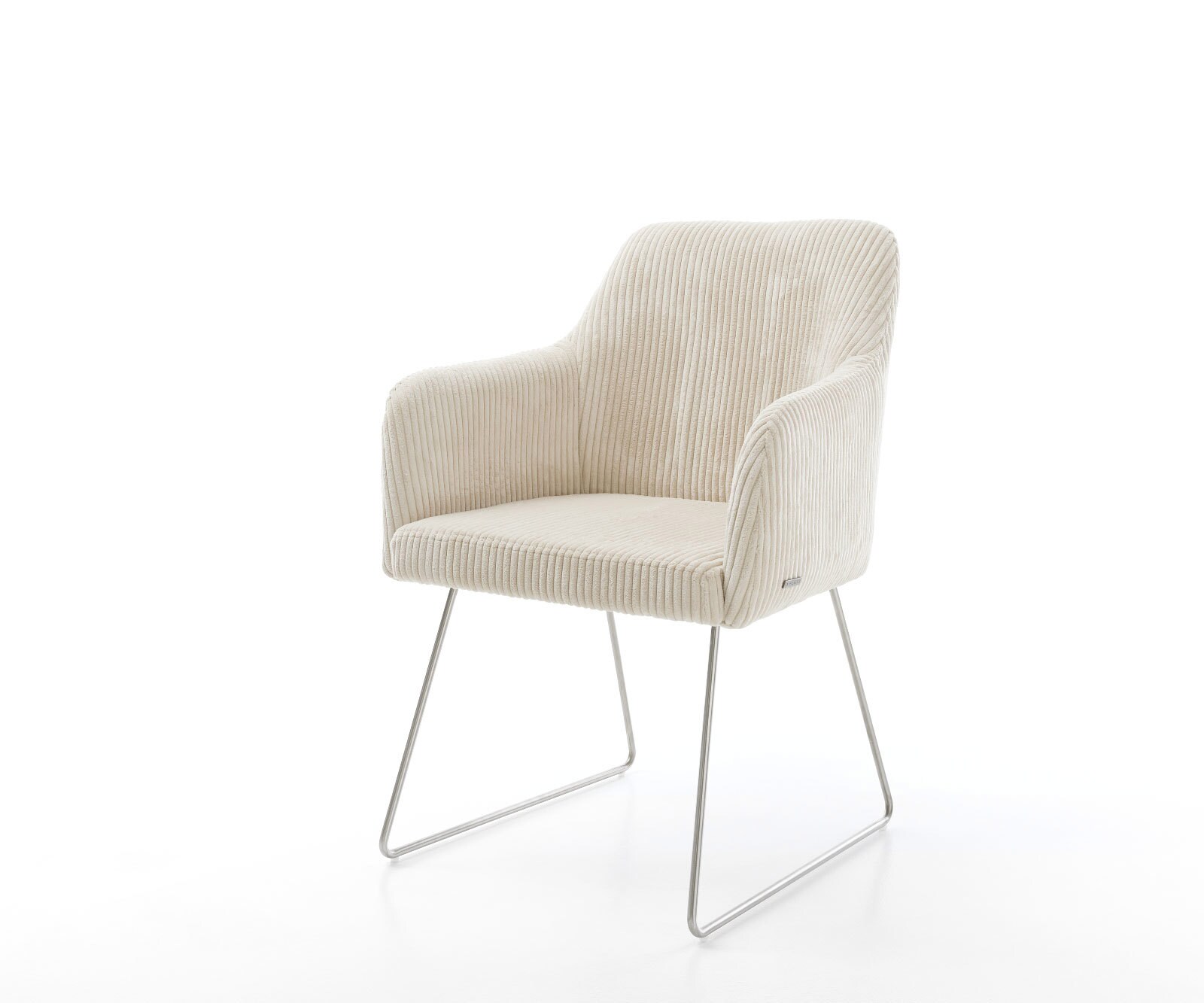 Chaise-de-salle-à-manger Greg-Flex côtelé beige vintage pied trapèze acier inoxydable brossé ressorts ensachés