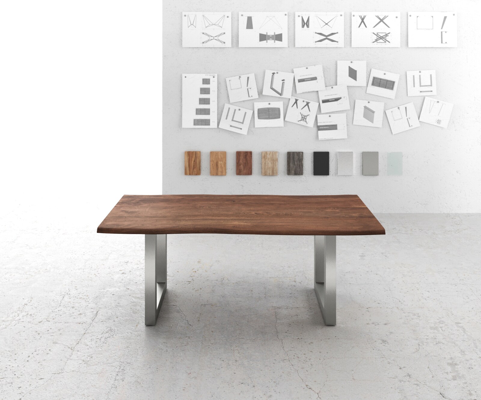 Table-à-manger Edge 200x100 acacia marron acier inoxydable large Live-Edge 1