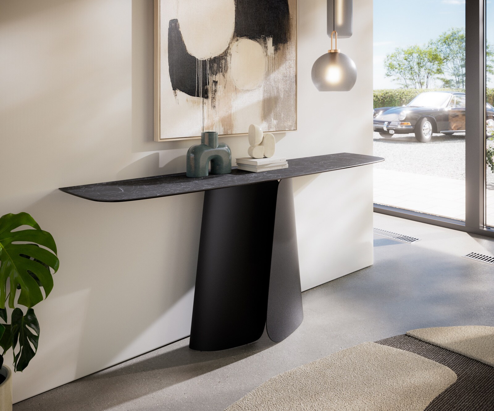 Console Edge forme bateau 180x40 cm Céramique Laminam® Nero Greco Anthrazit Livos Métal Noir 4