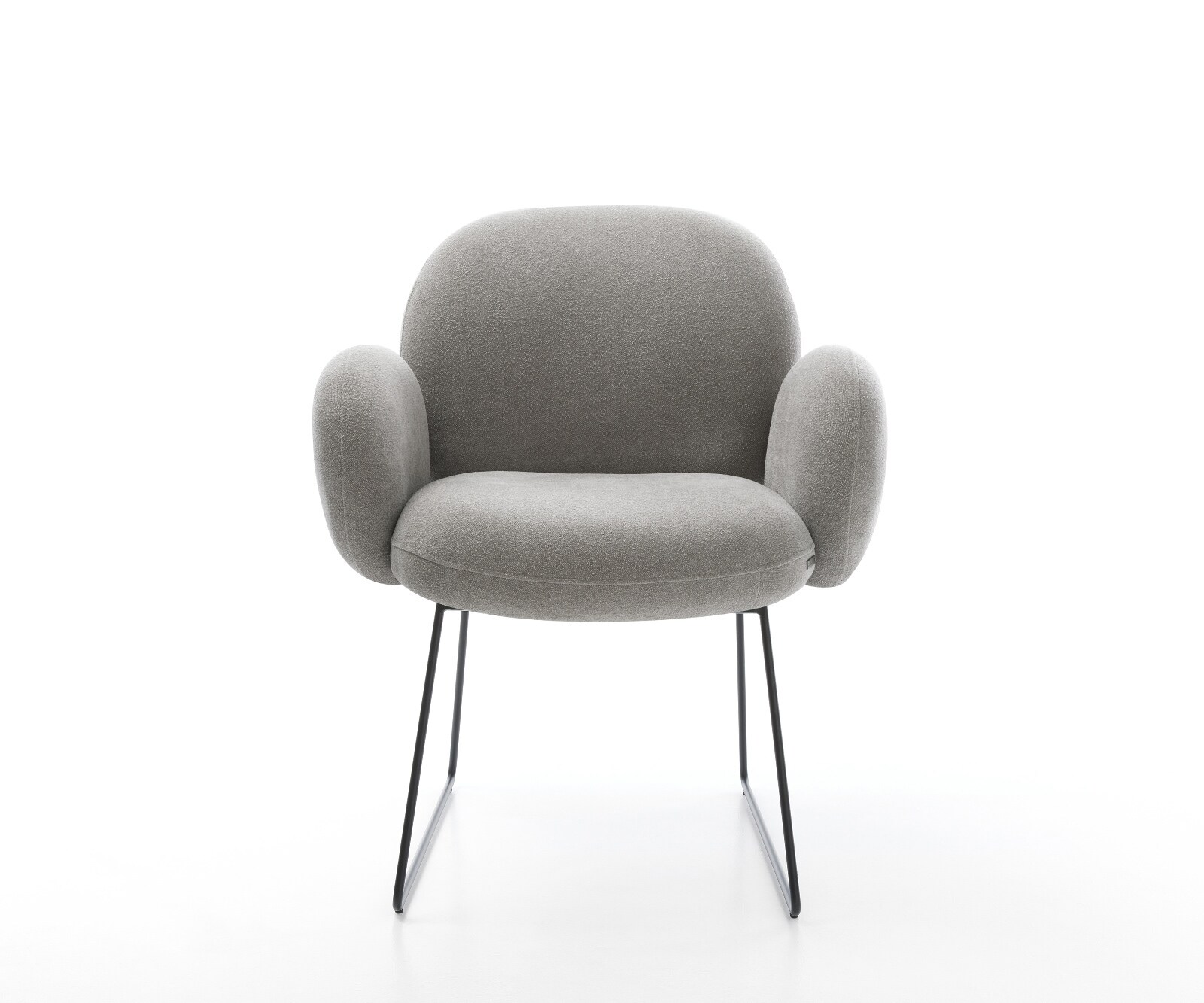 Chaise-de-salle-à-manger Nube-Flex avec accoudoirs tissu structuré doux gris pied trapèze noir resorts ensachés 2
