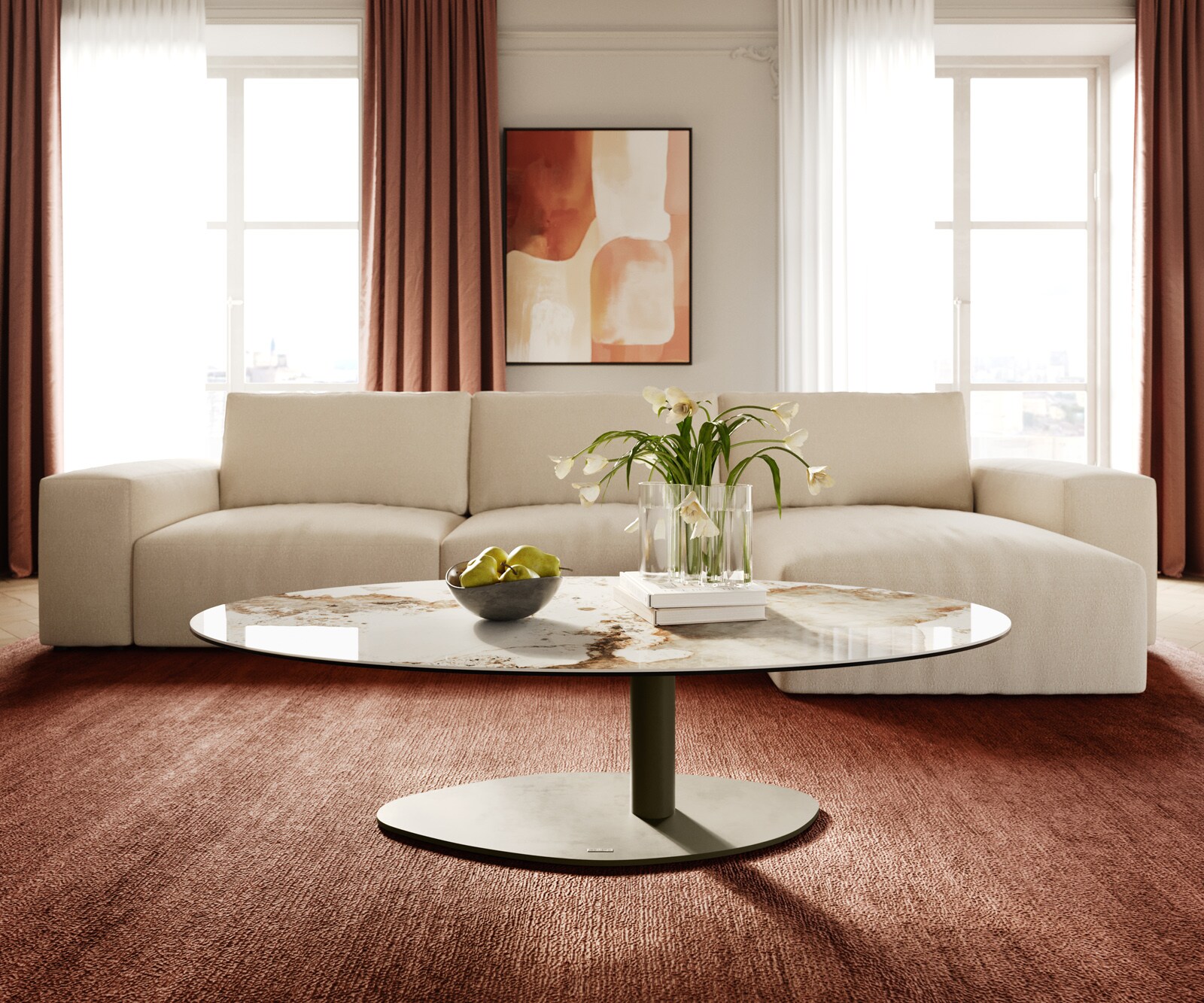 Table basse Edge Oval 140x80 cm céramique Minas Melange Vibany Metall finition effet titane 2