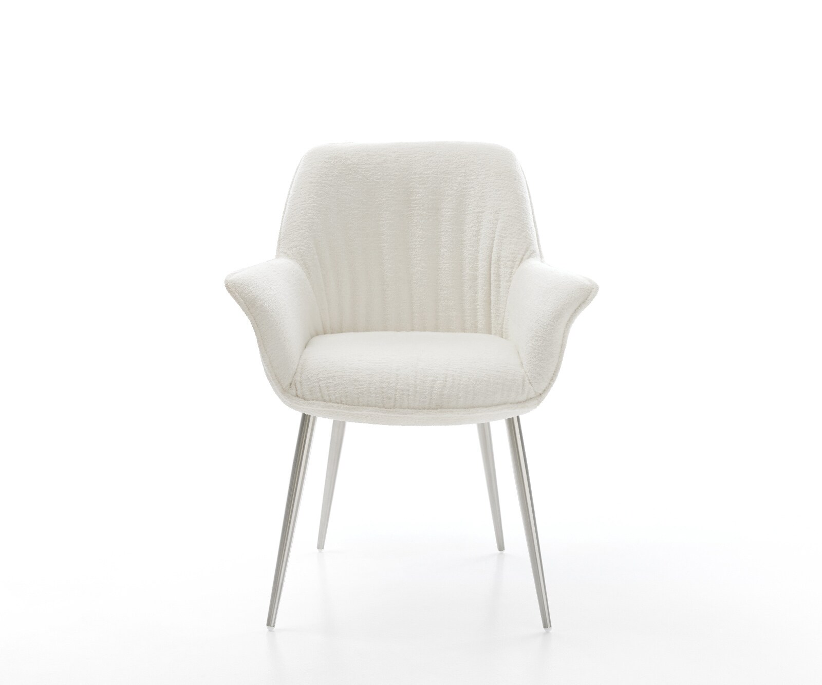 Chaise-de-salle-à-manger Keila-Flex avec accoudoirs bouclé doux beige 4 pieds coniques acier inoxydable 1