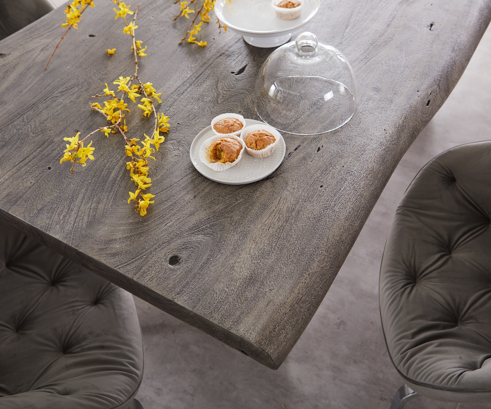 Table-à-manger Edge 220x100cm XL acacia platine acier inoxydable large Live-Edge 6