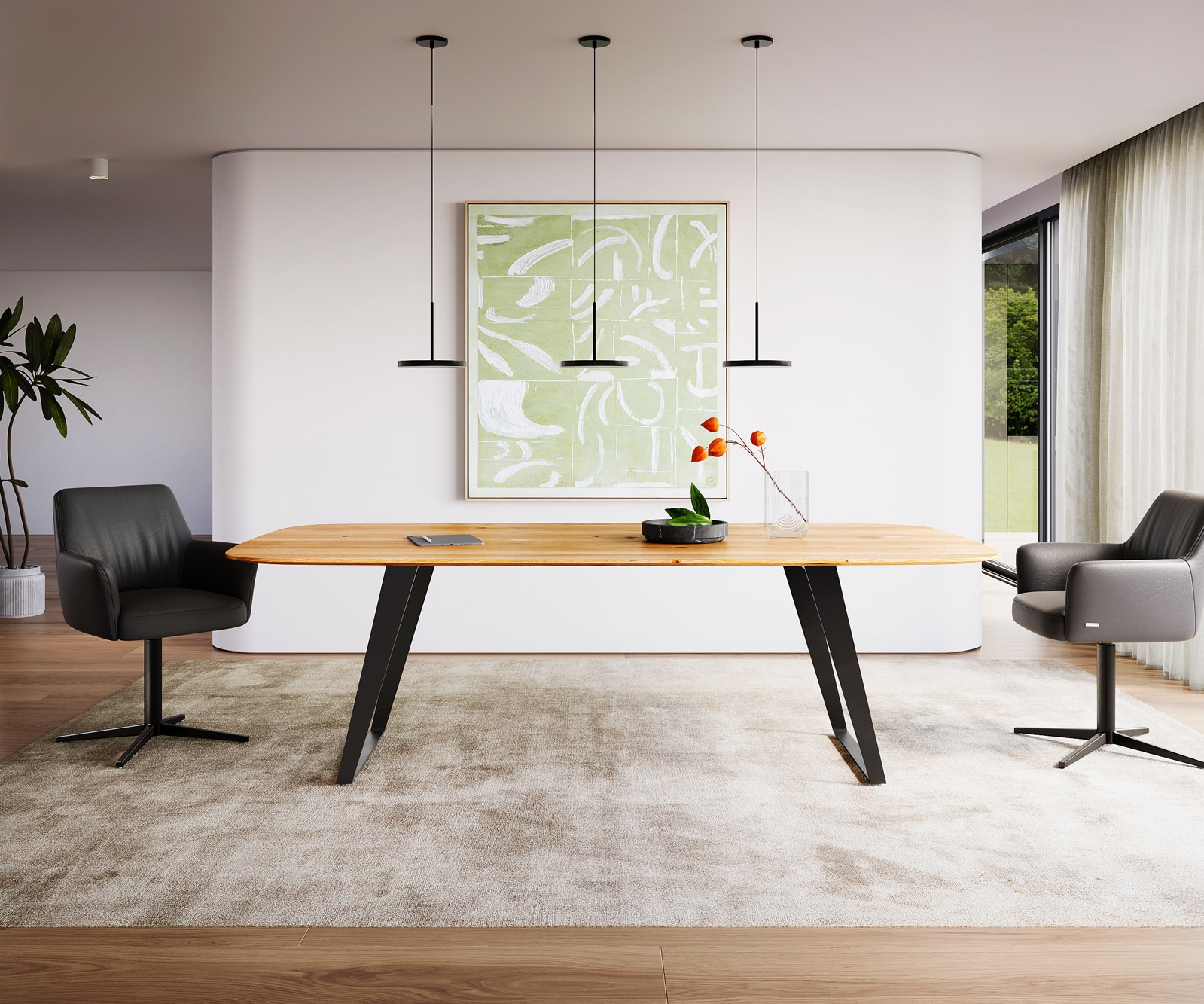 Table à manger Edge Boot 240x120x2,5-3 chêne naturee métal incliné noir bord suisse 1 Table à manger Edge Boot 240x120x2,5-3 chêne naturee métal incliné noir bord suisse 1