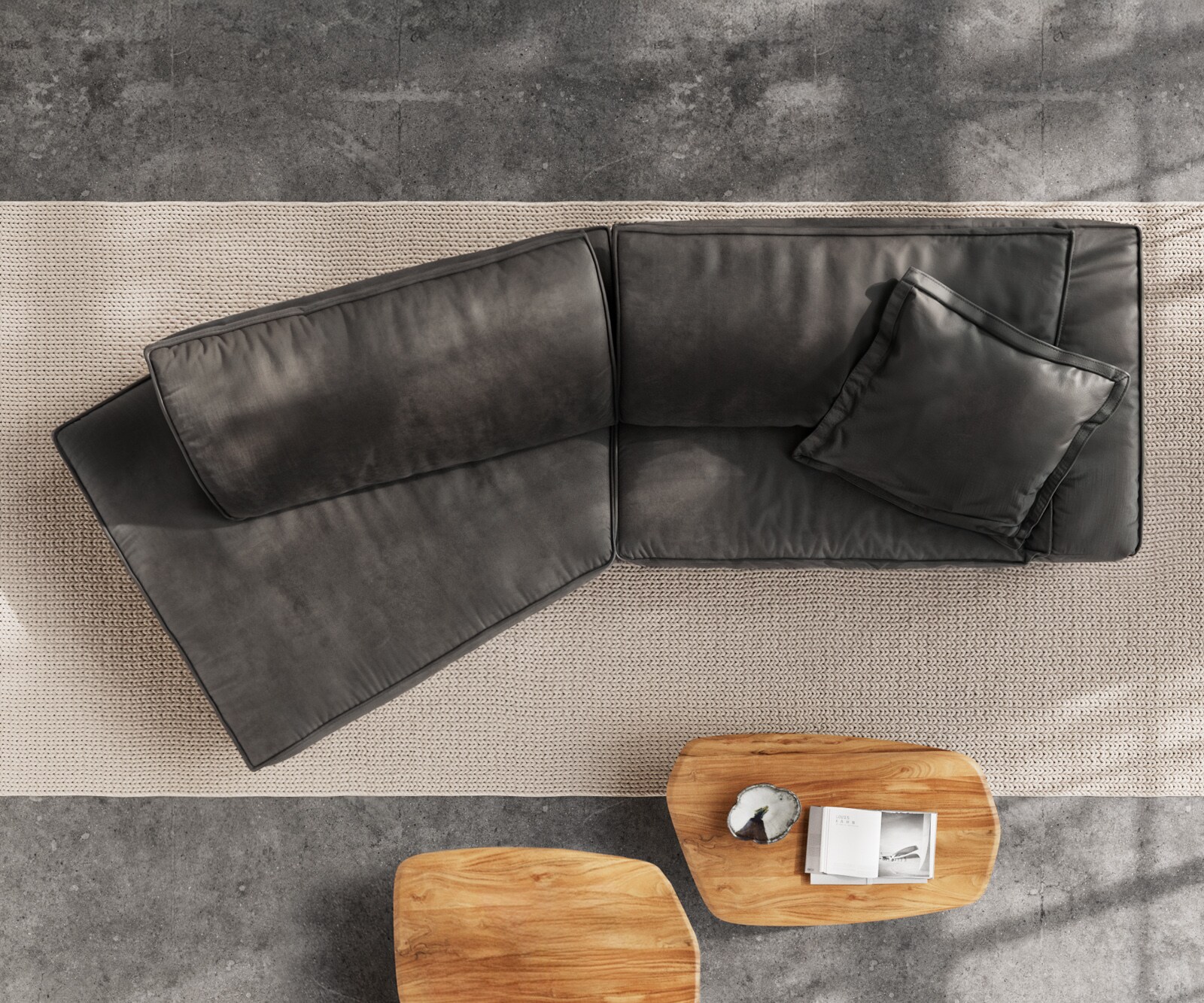 Canapé Snoosh 400x150 cm microfibre noire vintage avec méridienne à gauche 8