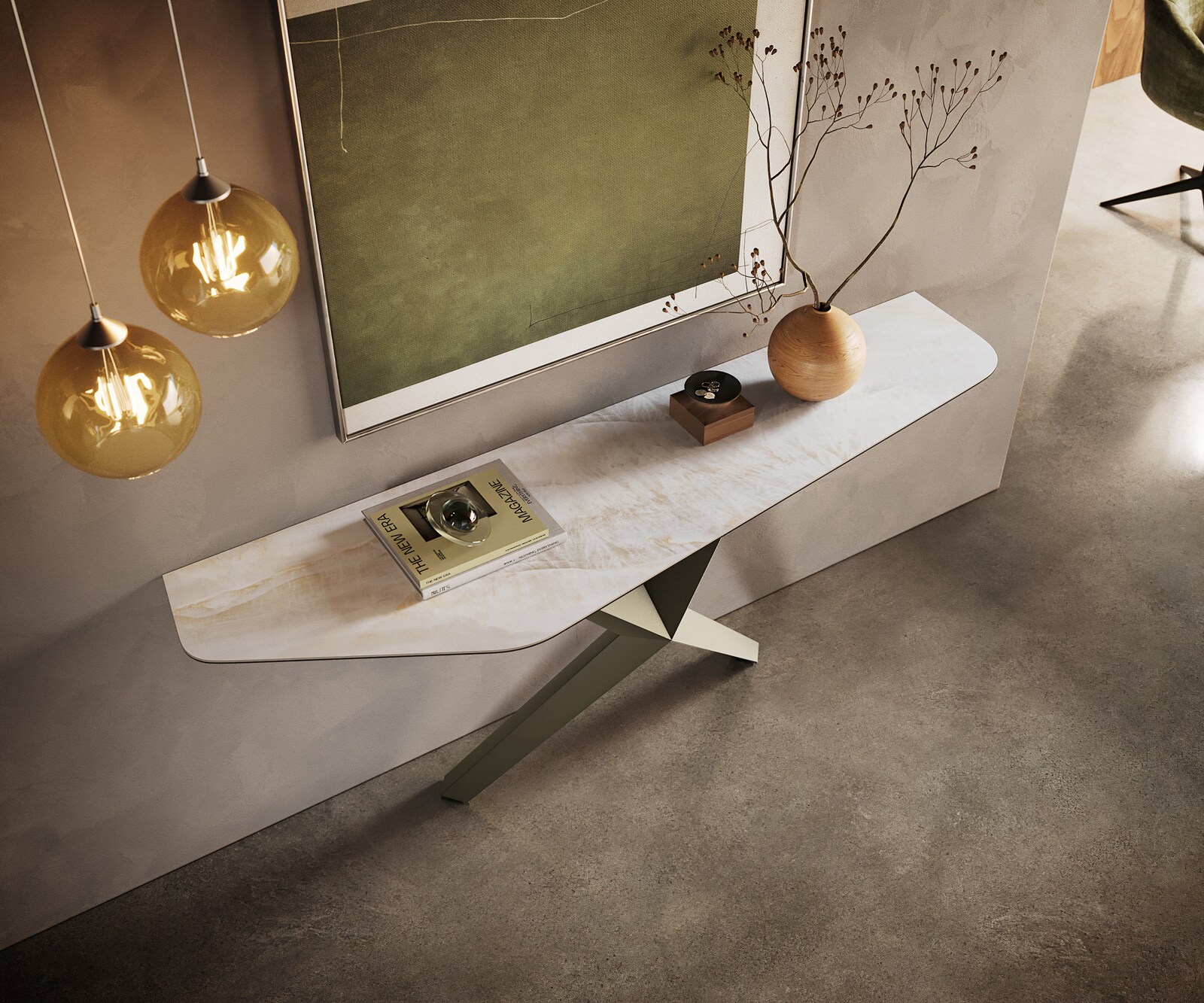 Console Edge Polygonal 180x50 cm Céramique Onyx Pearl Zentharo Métal Effektfinish Titan 2
