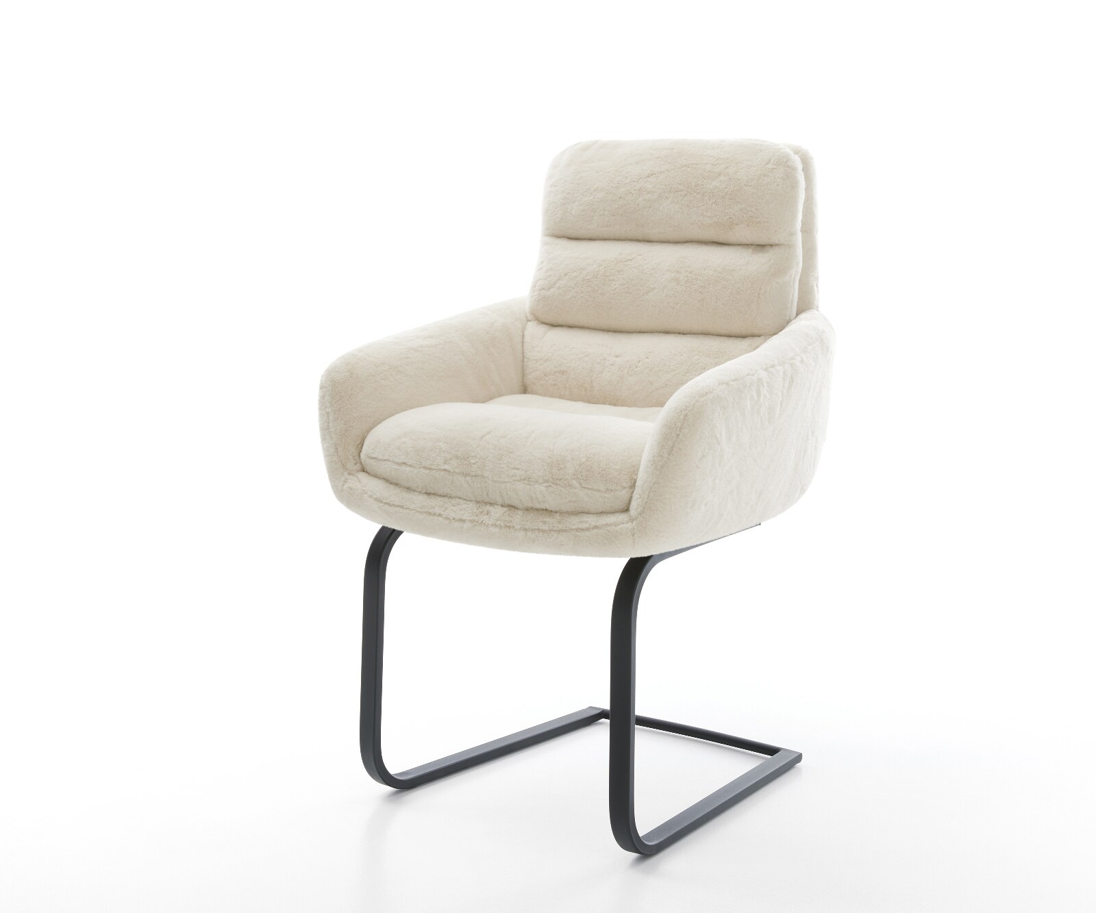 Cantilever Abelia-Flex avec accoudoirs peluche crème-blanc pied cantilever plat noir