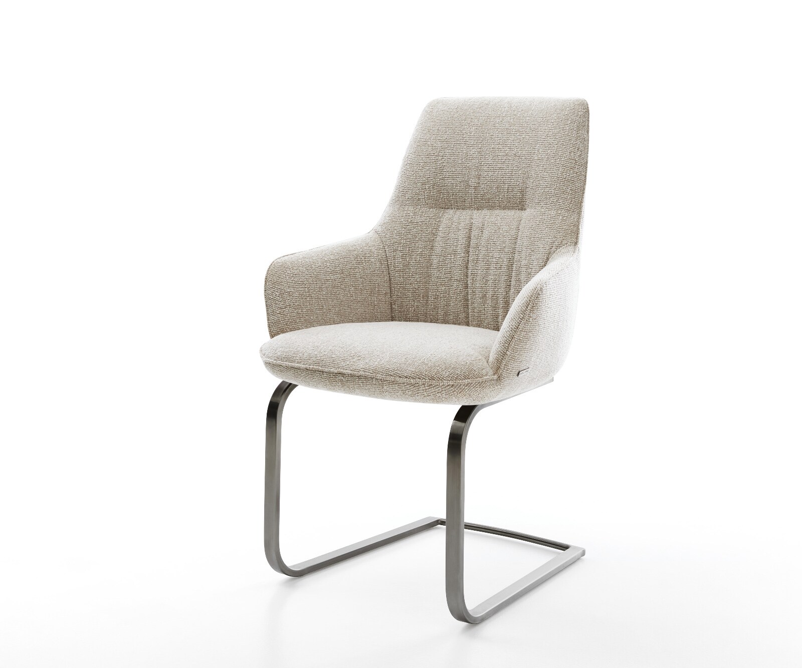 Cantilever Zelia-Flex avec accoudoirs tissu tissé doux beige pied cantilever plat grafiete ressorts ensachés