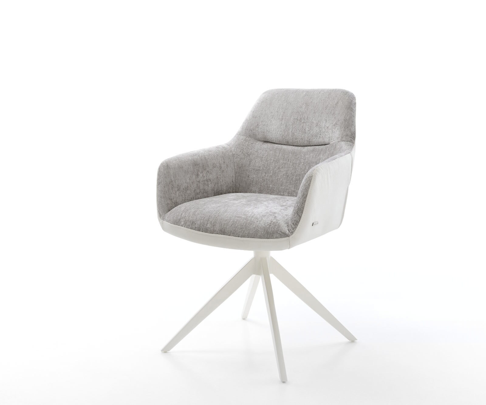 Chaise-pivotante Pejo-Flex tissu mixte cuir de vache blanc-gris argenté pied croisé large blanc pivotement sur 360° fonction bascule ressorts ensachés 1