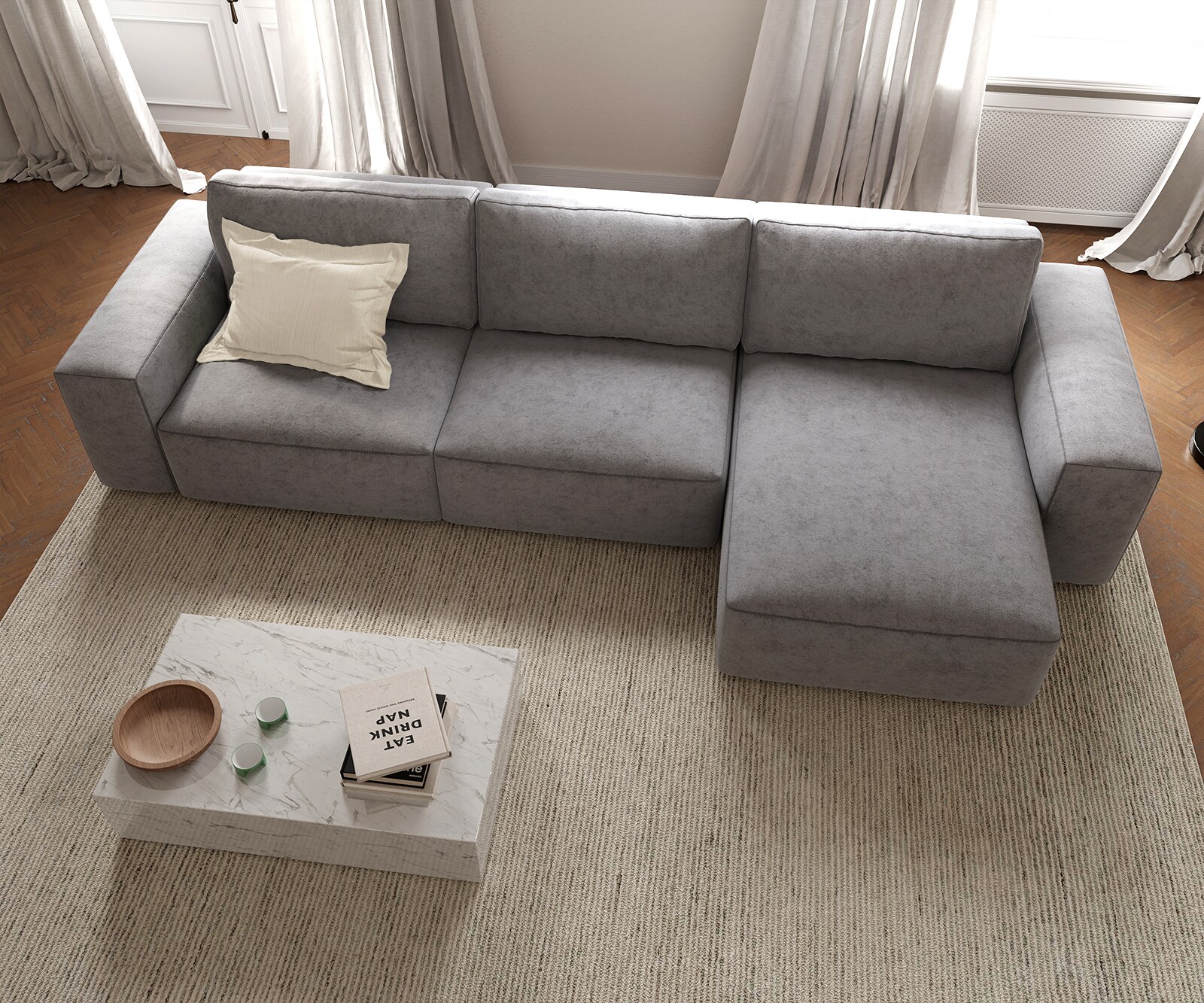 Canapé d'angle Lanzo L 360x160 cm Microfibre Gris Recamière variable 4