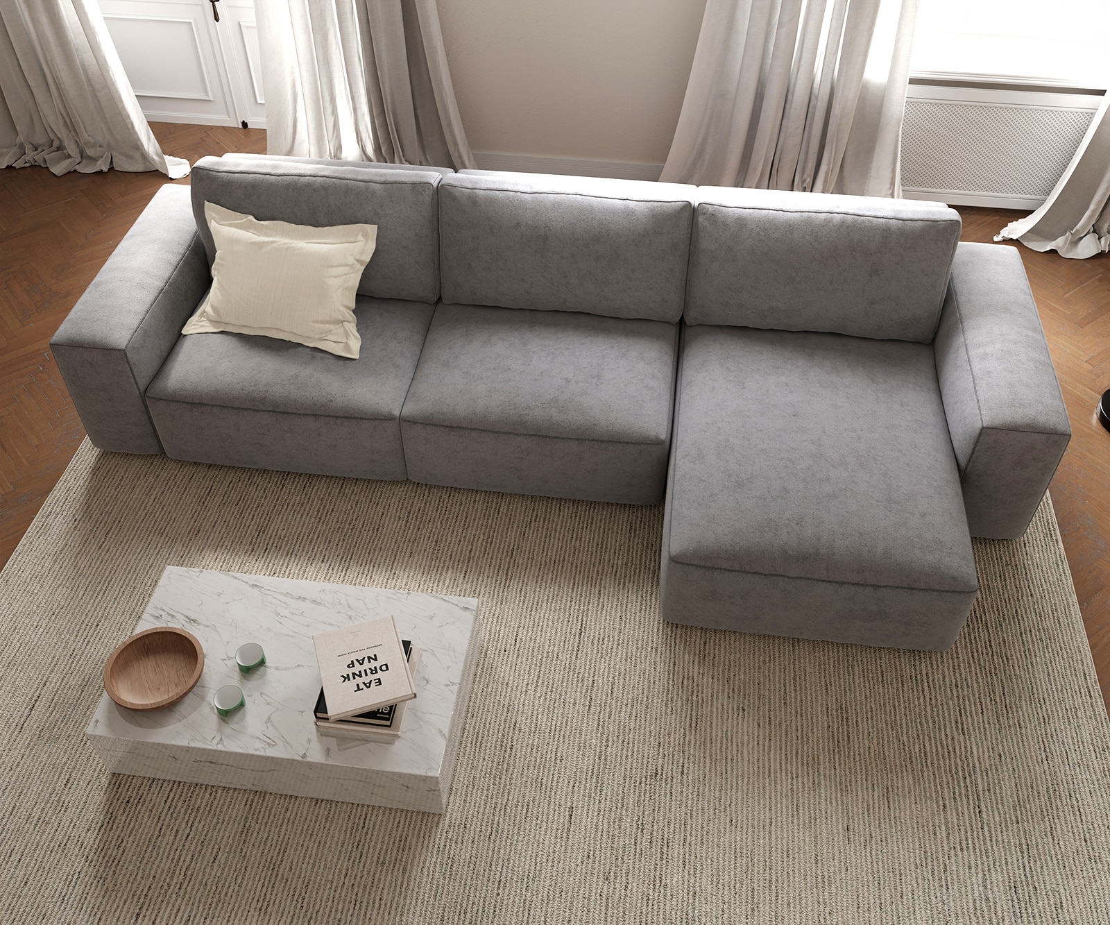 Canapé d'angle Lanzo L 360x160 cm Microfibre Gris Recamière variable 6