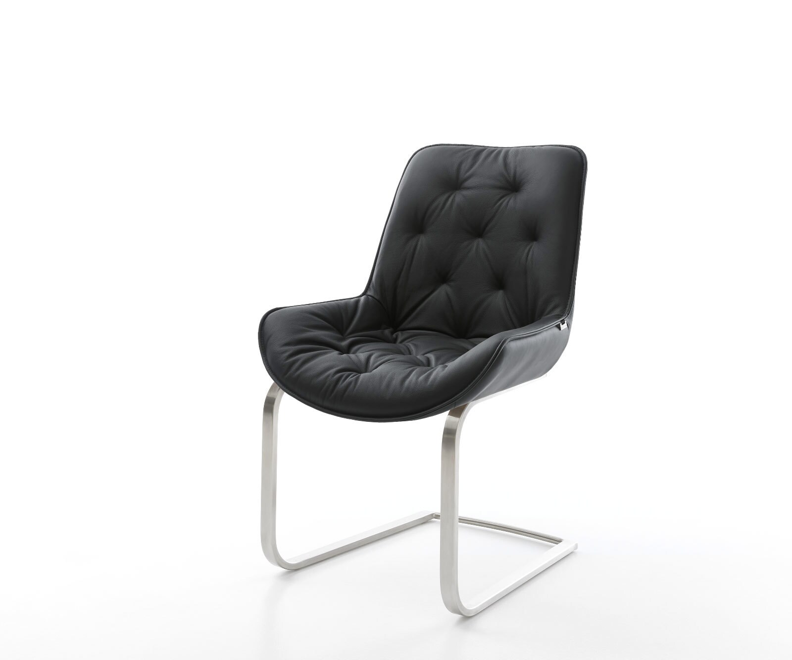 Cantilever Taimi-Flex cuir de vache noir pied cantilever plat acier inoxydable brossé