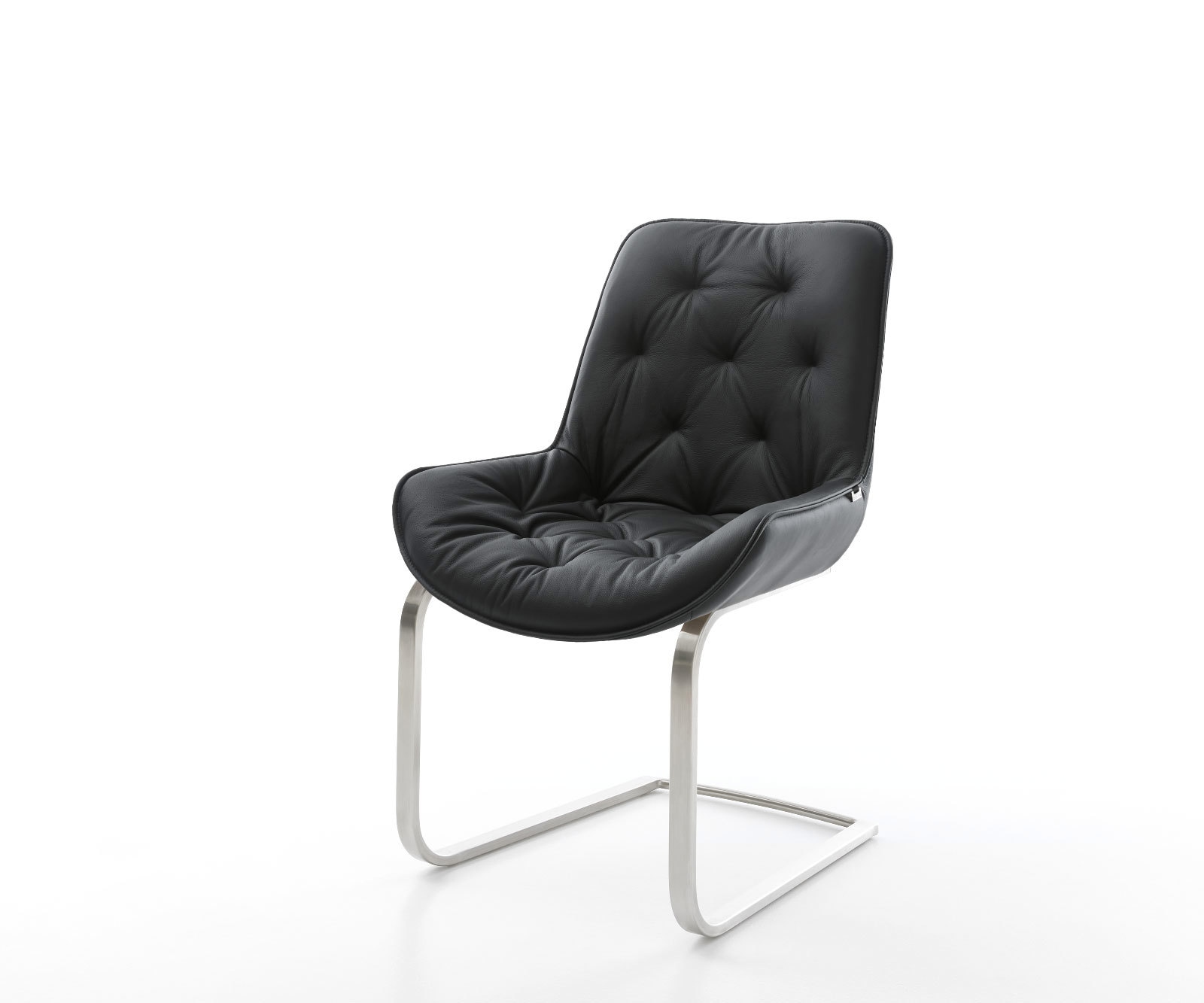 Cantilever Taimi-Flex cuir de vache noir pied cantilever plat acier inoxydable brossé Cantilever Taimi-Flex cuir de vache noir pied cantilever plat acier inoxydable brossé