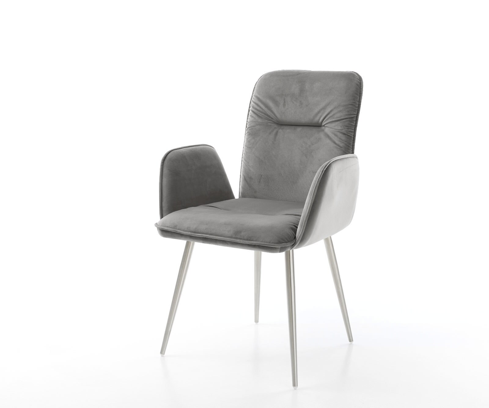 Chaise-de-salle-à-manger Vinja-Flex velours gris 4 pieds coniques acier inoxydable brossé