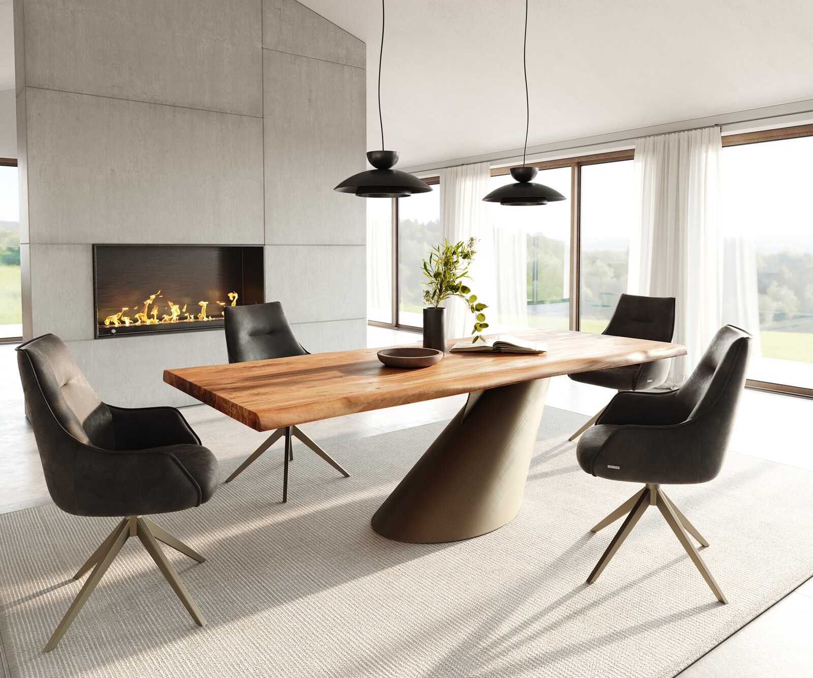 Table à manger Edge 240x100 acacia naturee Cono métallique doré Live-Edge 5