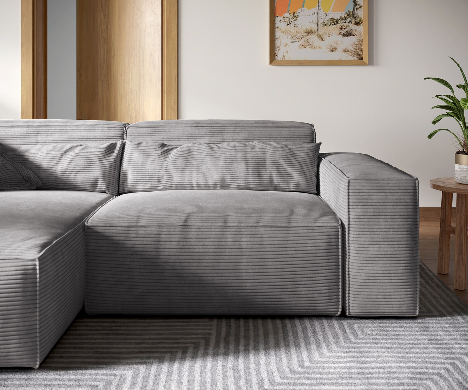 Canapé d'angle Sirpio XL 270x170 cm Velours côtelé Gris argenté Recamiere variable 4
