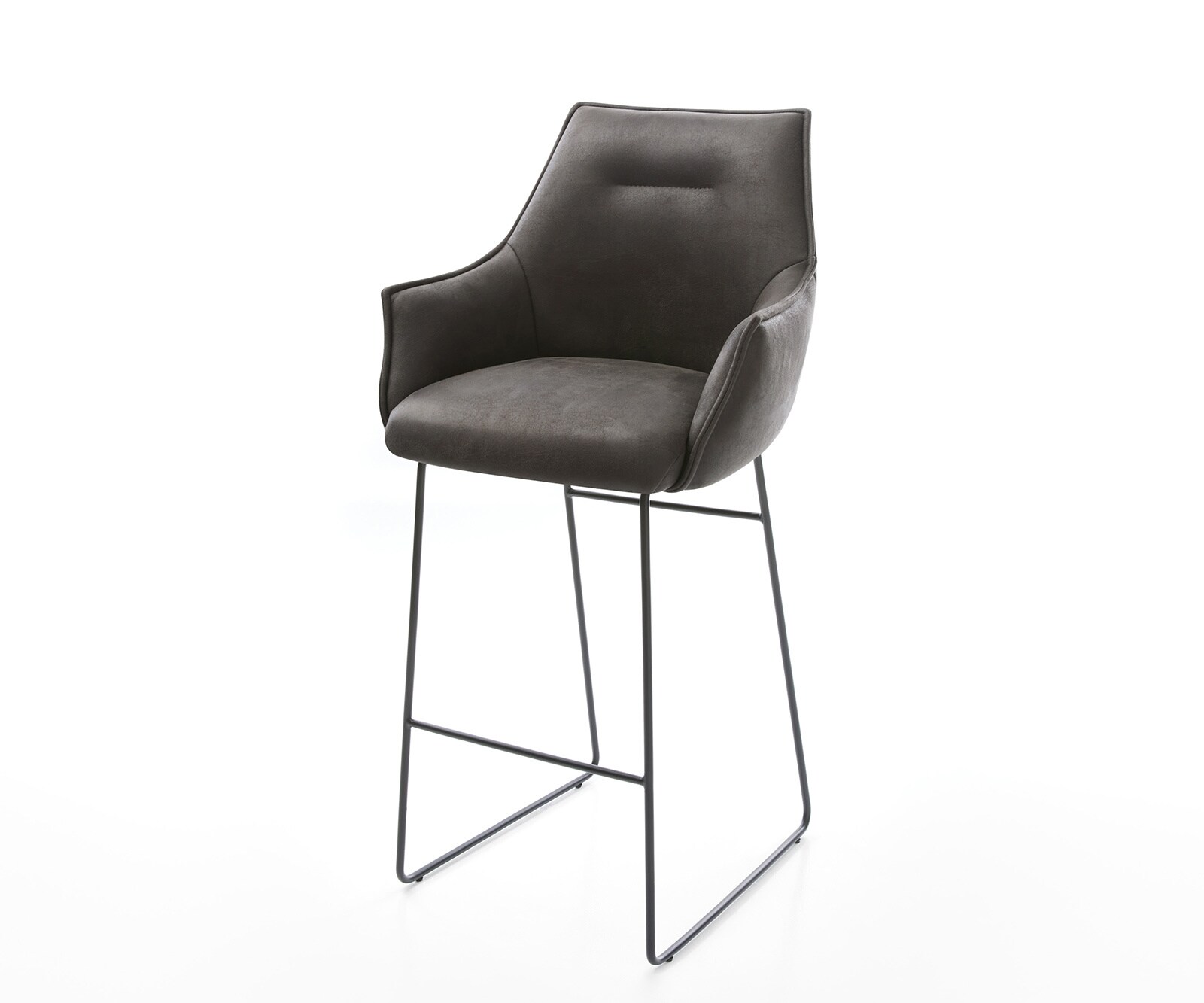 Chaise-de-bar Alja-Flex microfibre anthracite vintage cadre à patins métal noir ressorts ensachés