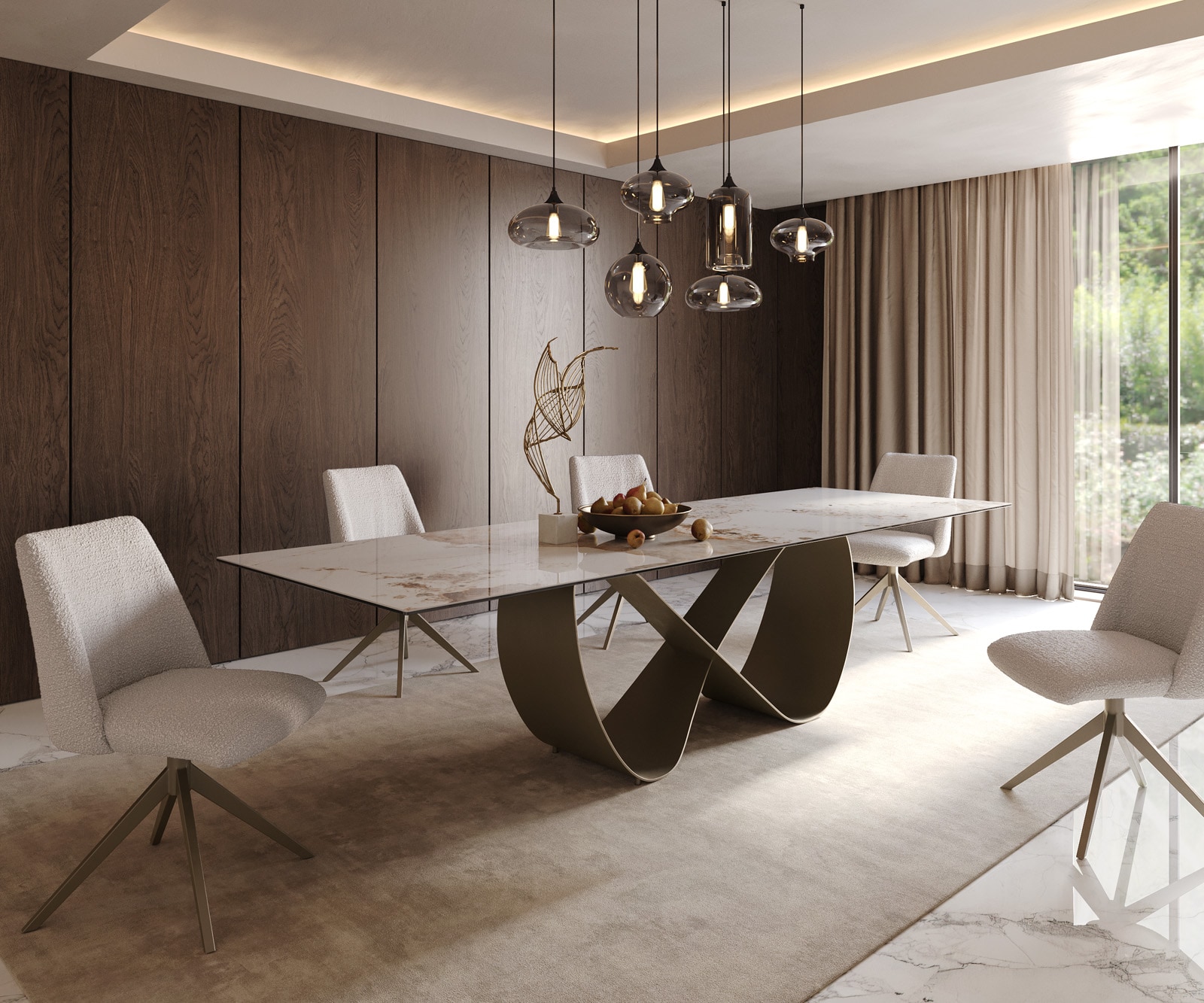 Table à manger Edge 300x100cm Céramique Minas Mélange Blanc-Beige Infinity Métal Effet Titane 8