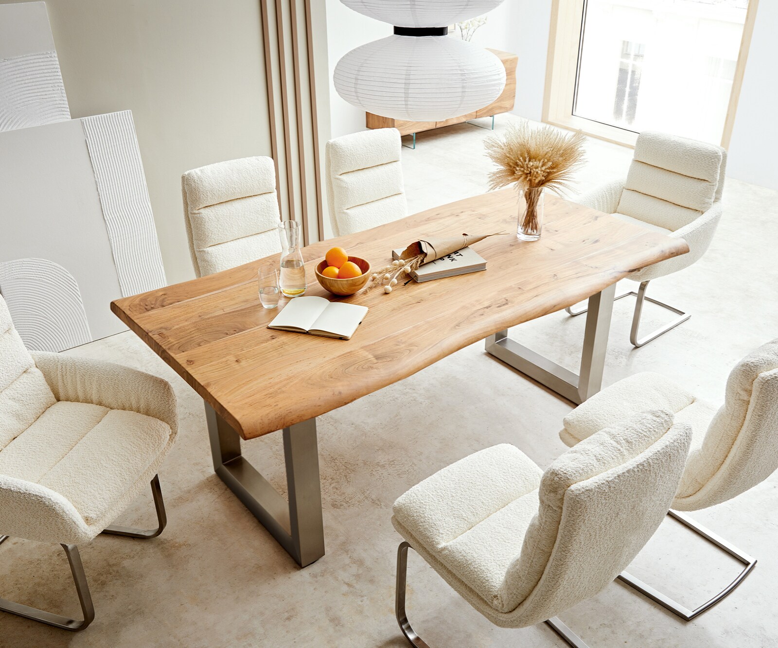 Table-à-manger Edge 180x90 XL acacia nature acier inoxydable large Live-Edge 3