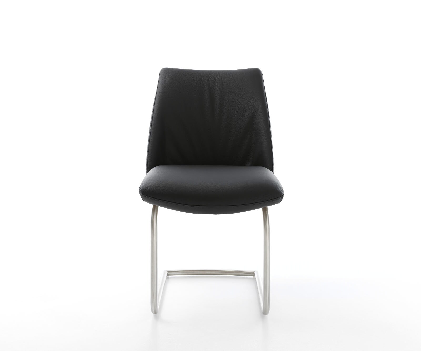 Cantilever Elso-Flex cuir de vache noir pied cantilever rond acier inoxydable brossé ressorts ensachés 2