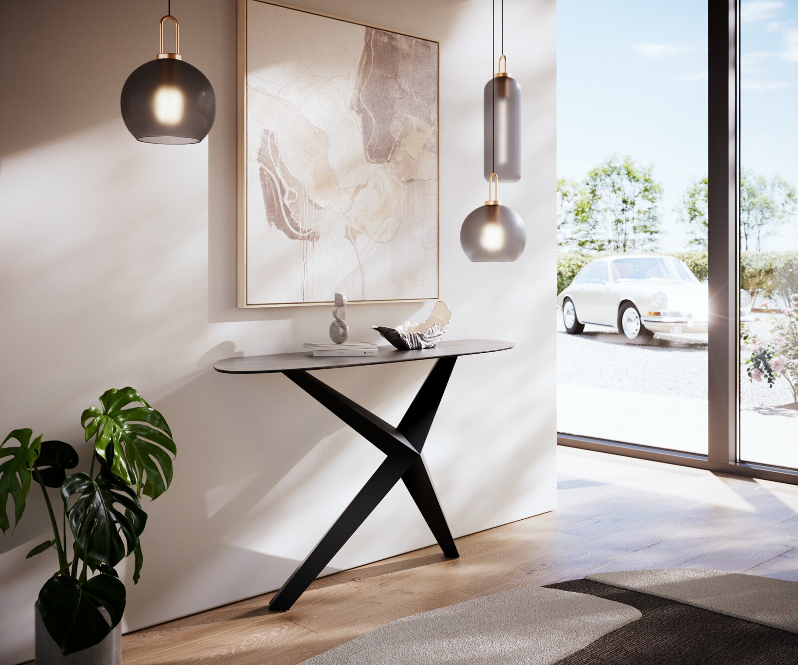 Table console Edge Organique 140x40 cm Céramique Béton Gris Zentharo Métal Noir 6