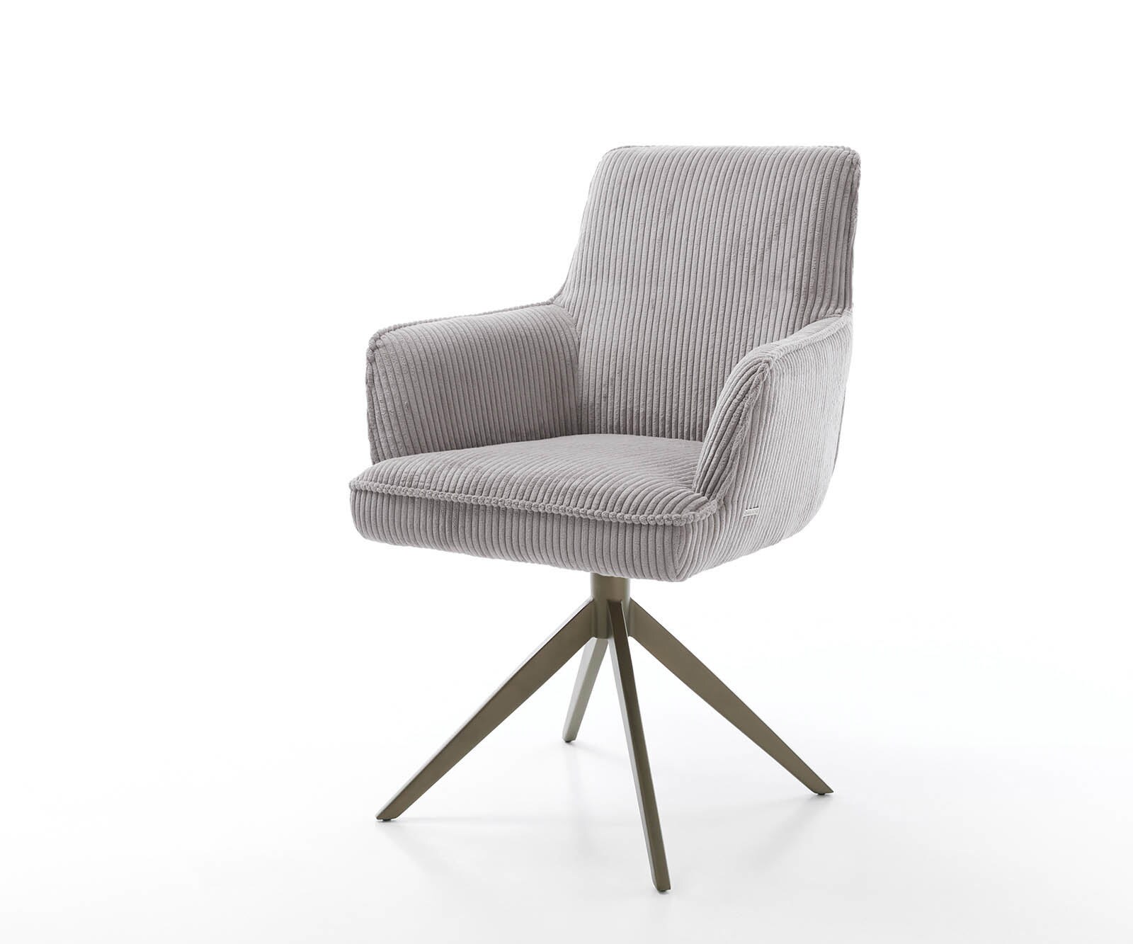 Chaise-pivotante Heira-Flex avec accoudoirs côtelé gris argenté pied croisé large aspect titane pivotement sur 360° ressorts ensachés 1